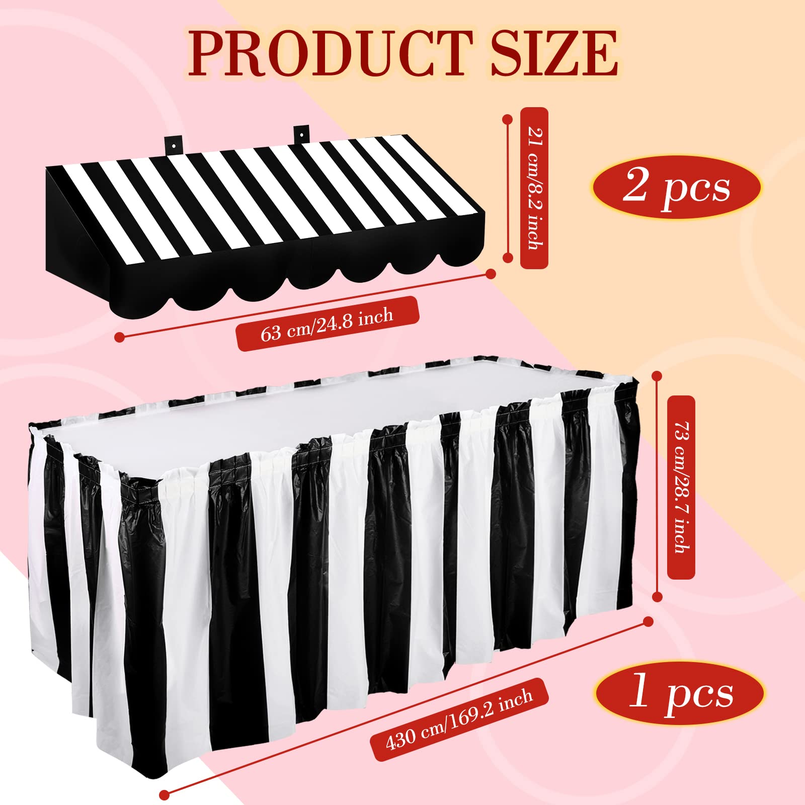 Tallew 3D Circus Awning Wall Decorations And Stripe Table Skirts Cardboard Awning Tent Decors For Doors Window Classroom Concess