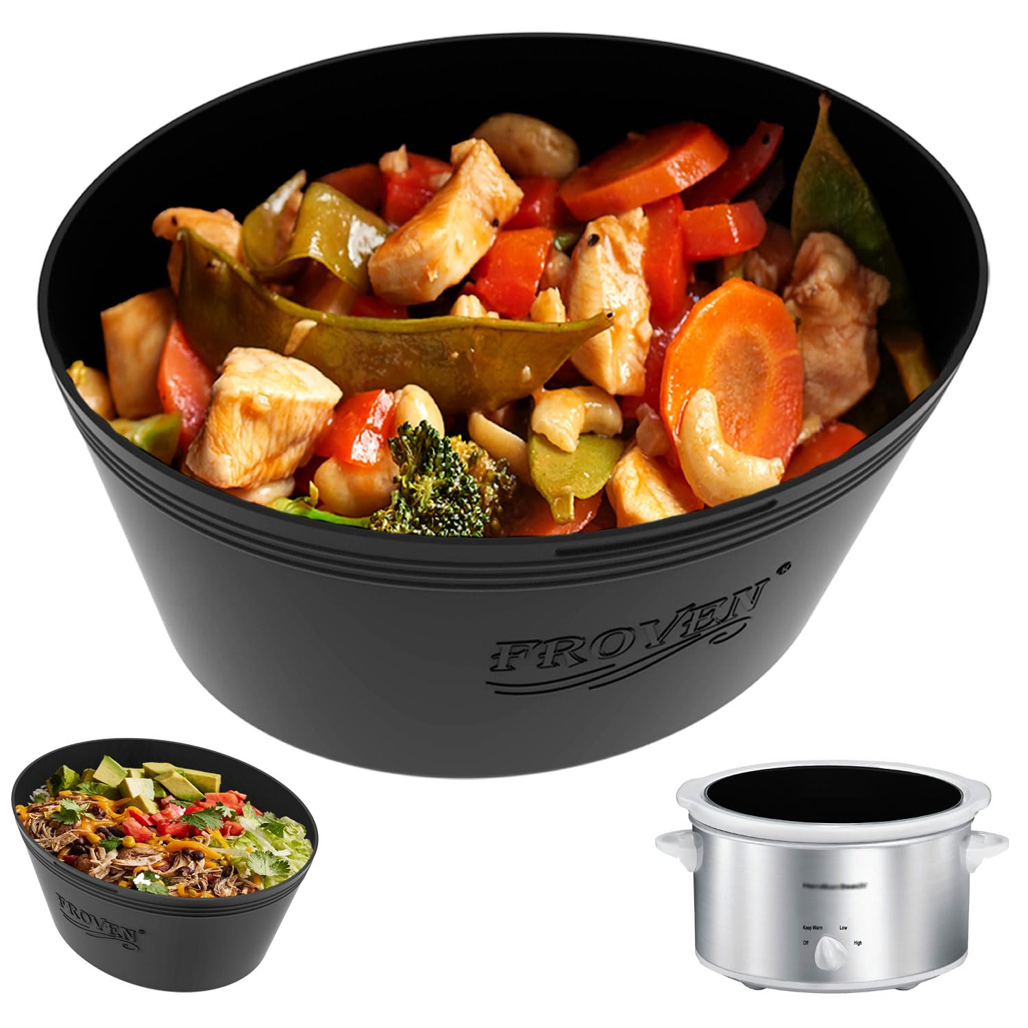FROVEN 6 Quart Silicone Crockpot Liners. Thickened, Weighted and Sturdy Reusable Slow Cooker Liners Oval Compatible with most 6 