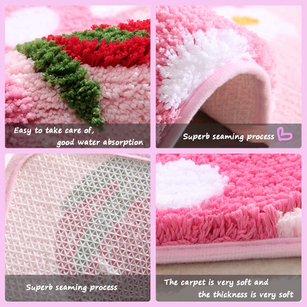 Liketn Soft Cozy Strawberry Bathroom Rugs Cute Bath Mat Doormat Non Slip Washable Shaggy Bedroom Runner Rug Funny Flower Absorbe