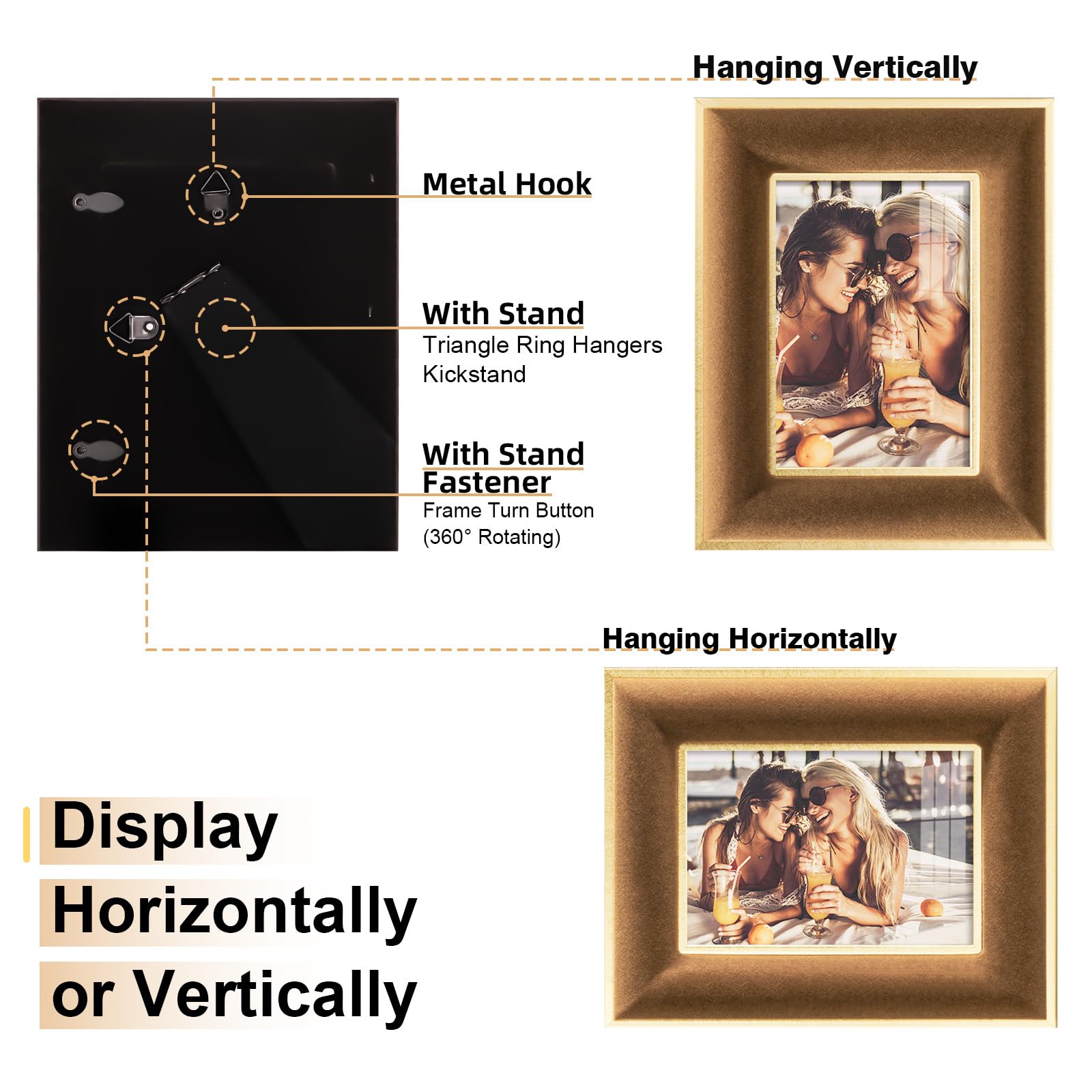 KSROECUD 3.5x5 Velvet Picture Frame, Brown Photo Frames with Modern Simple Metallic Gold Border, HD Real Glass Horizontal & Vert
