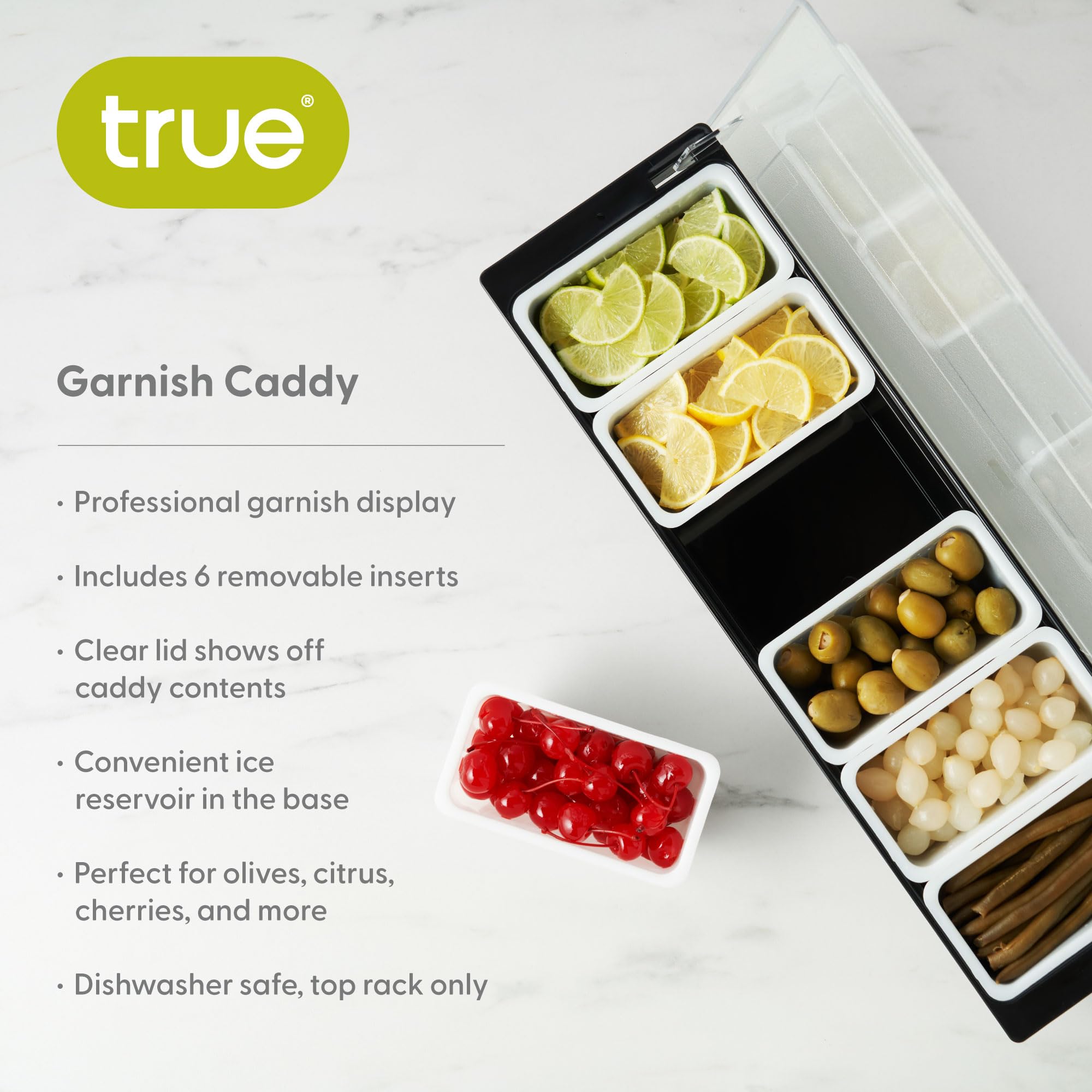 True Caddy With 6 Compartment And Lid Storing Garnishes, Fruits Olives Lemons, For Restaurants, Home Bars, Hosting Essentials, B