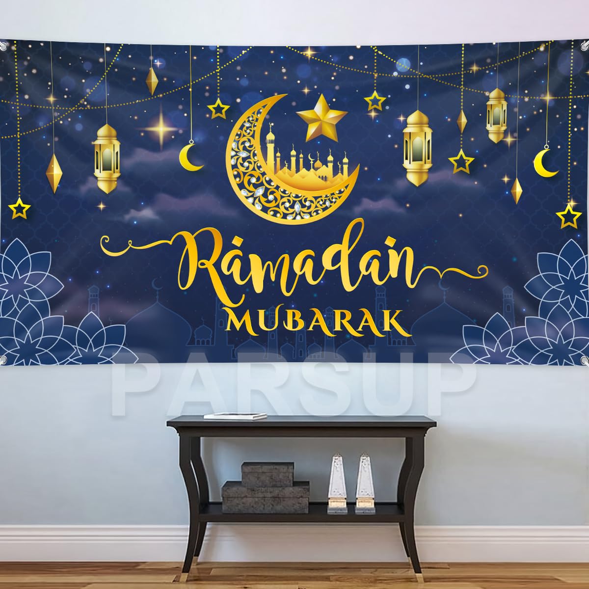 Ramadan Mubarak Banner, Large Fabric Muslim Ramadan Kareem Backdrop Decorations, Ramadan Sign Photo Booth Backdrop Background Fo