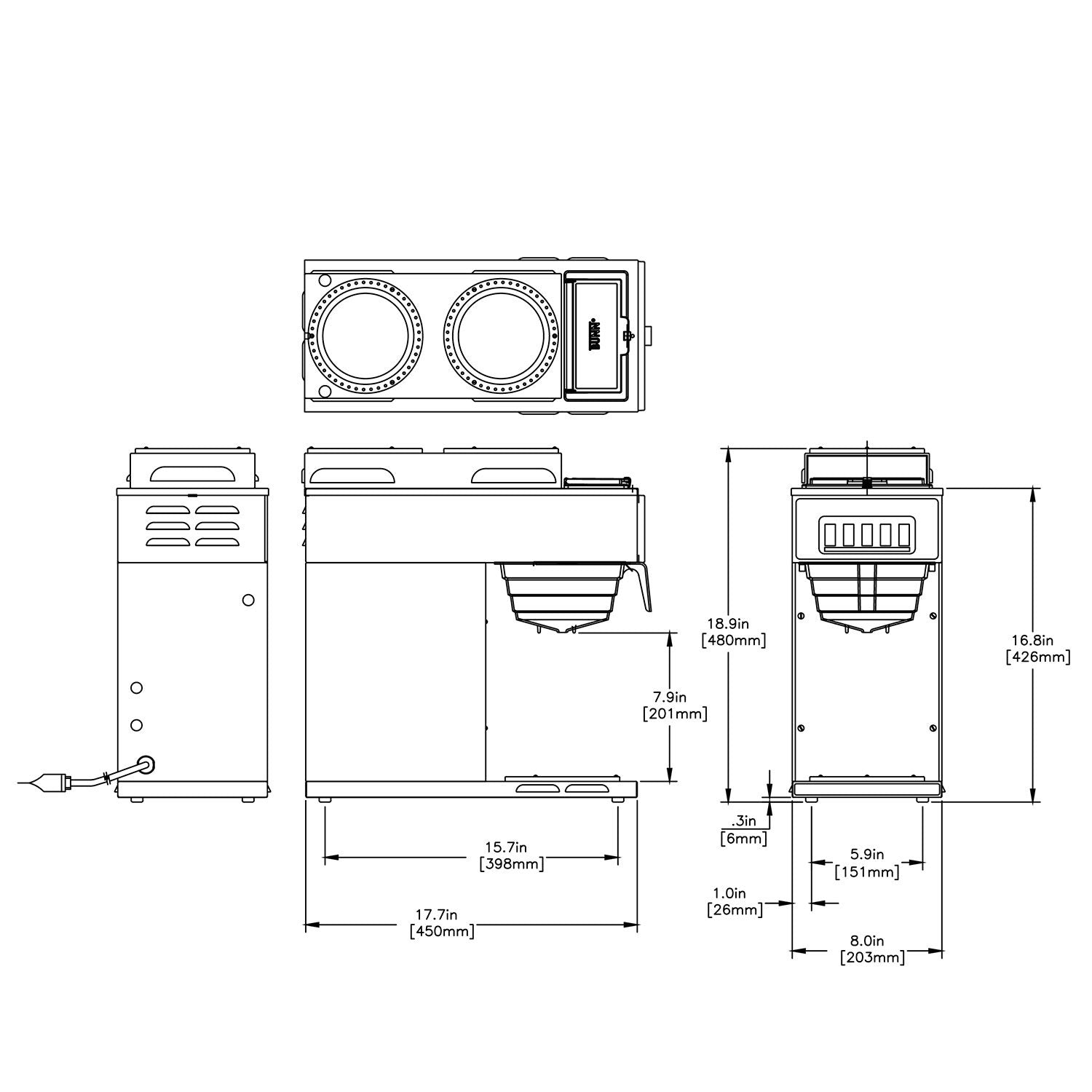 Bunn 13300.0004 Vp17-3Ss2U Pourover Commercial Coffee Brewer With One Lower And Two Upper Warmers, Stainless Steel