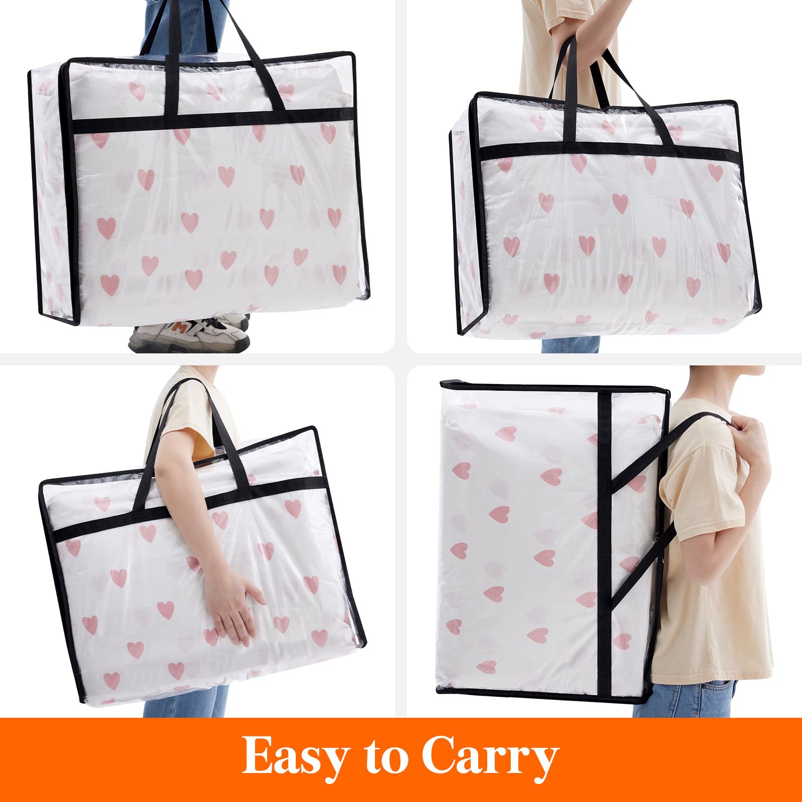 Lifewit 3 Pack Clear Clothes Storage Bags, 90L Plastic Blanket Storage Bags, Vinyl Foldable Moving Bags with Zipper,Closet Organ