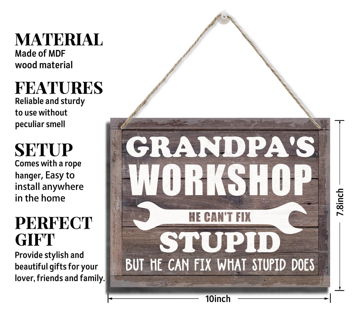 Rustic Sign, Father's Day Gift, Grandpa's Gift, Hanging Printed Wood Wall Art Sign, Grandpa's Workshop He Can't Fix Stupid Sign,