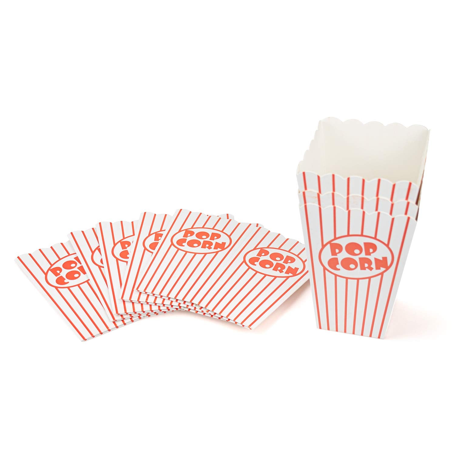 Bekith 100 Pack Paper Open-Top Popcorn Box, Popcorn Containers Striped Red And White, Great For Movie Theater Carnival Party