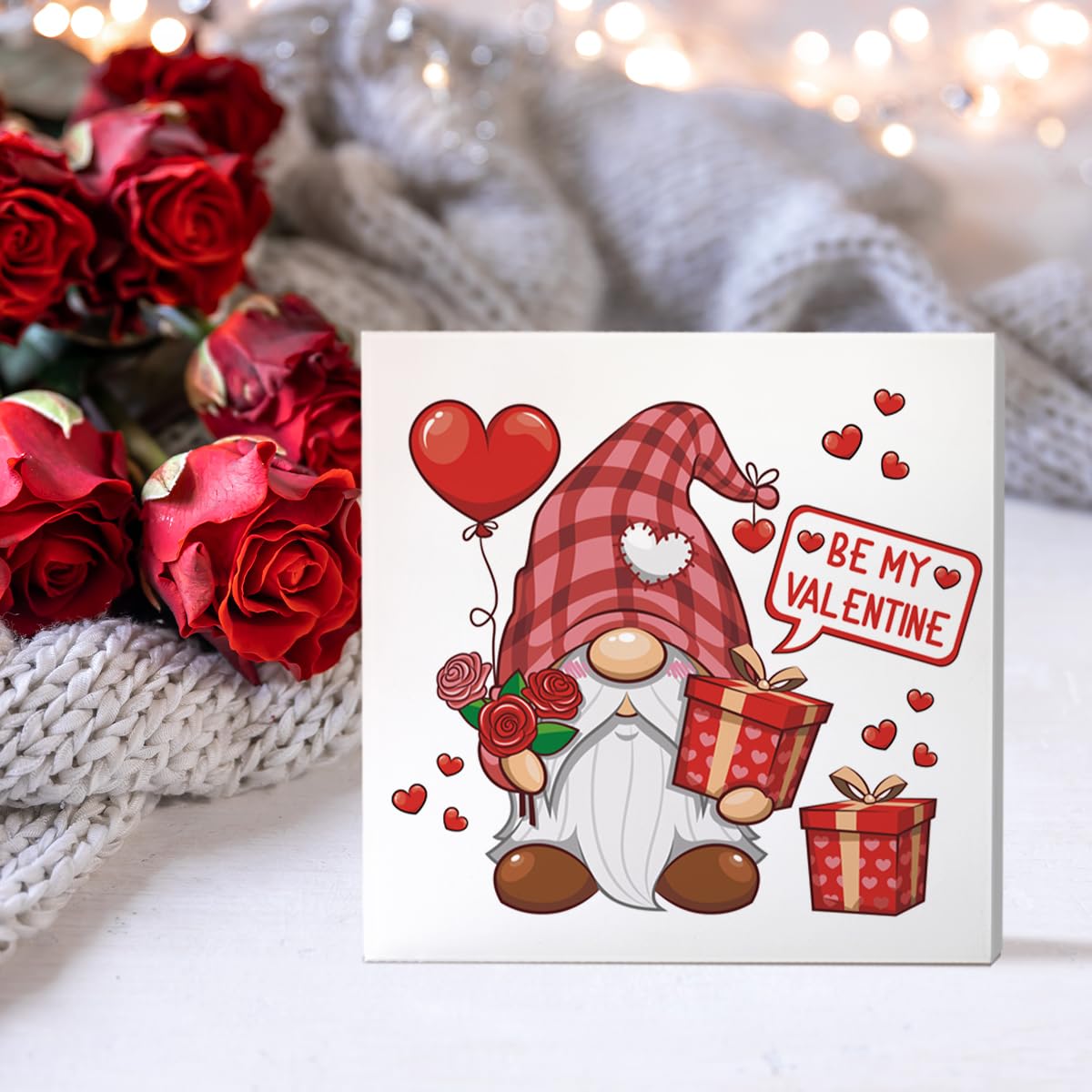 Valentine's Day Decorations Wooden Sign, Be Mine Romantic Desk Tabletop Gnome Decor, Love Gifts for Her Him Boyfriend Girlfriend