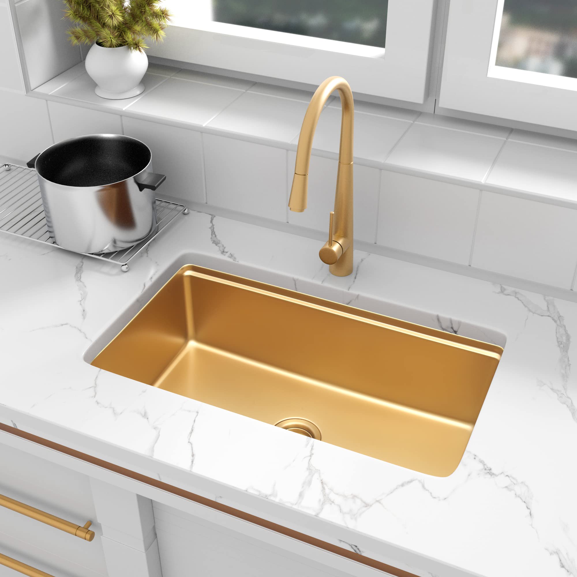 MILOSEN Gold Undermount Kitchen Sink 32?18 Inch  Stainless Steel Workstation Kitchen Sink  Single Bowl Kitchen Sinks with Kitchen Sink Strainer