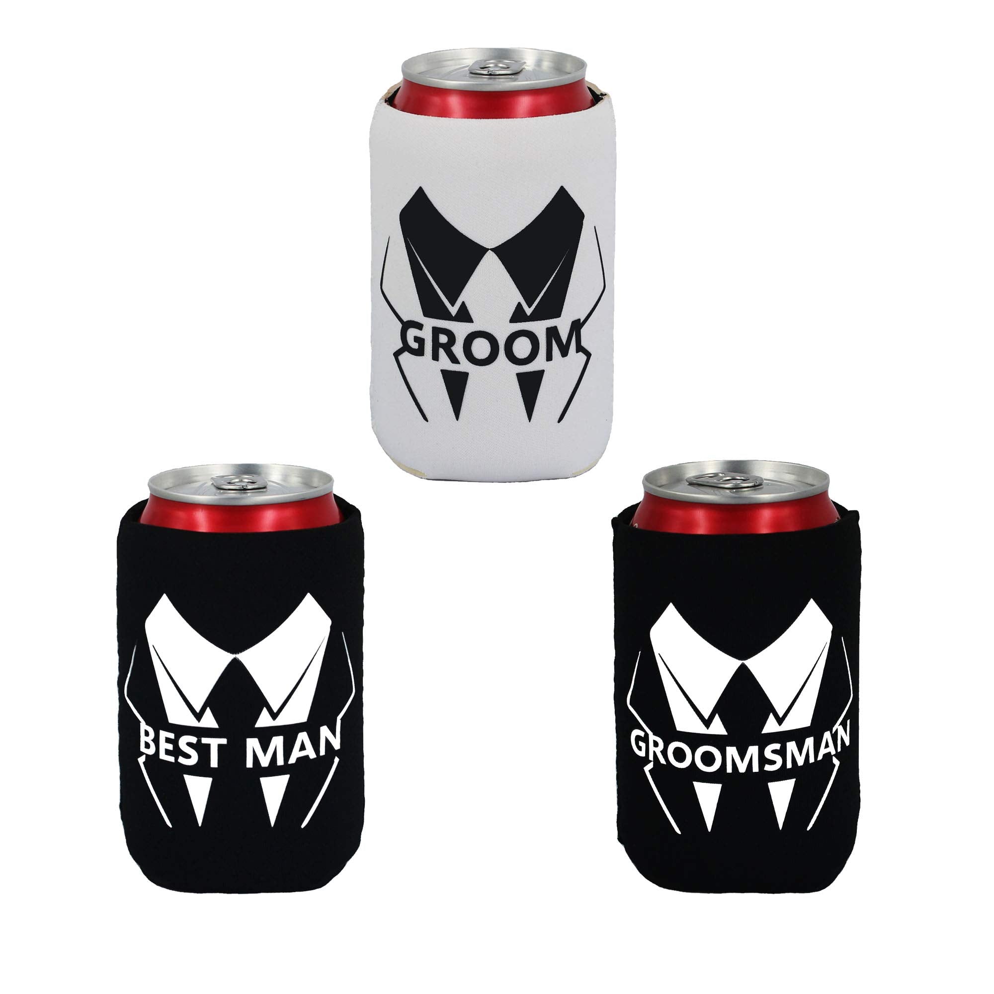 Lady & Home Set Of 7 Groom And Groomsmen Can Coolers, Groomsmen Proposal Can Sleeve Favors For Bachelor Party & Wedding Party (B