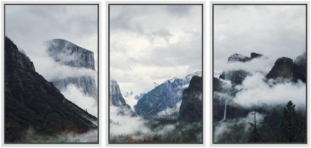 Signwin 3 Piece Framed Canvas Wall Art Foggy Mountains Canvas Prints Home Artwork Decoration For Living Room,Bedroom - 24''X36''