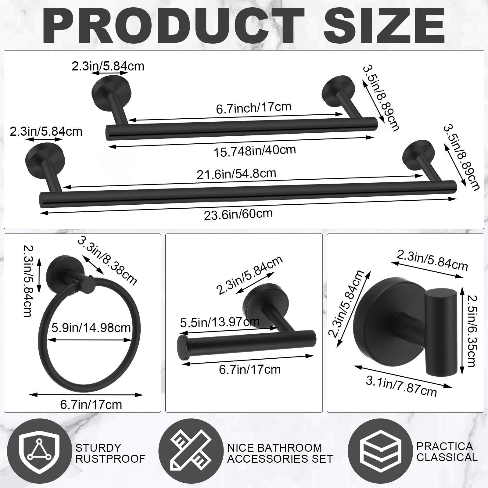 Gisafai 25 Pcs Bathroom Hardware Set, 23.6 Inch Brushed Towel Bar Ring Toilet Paper Holder Robe Towel Hook, Sus304 Stainless Ste