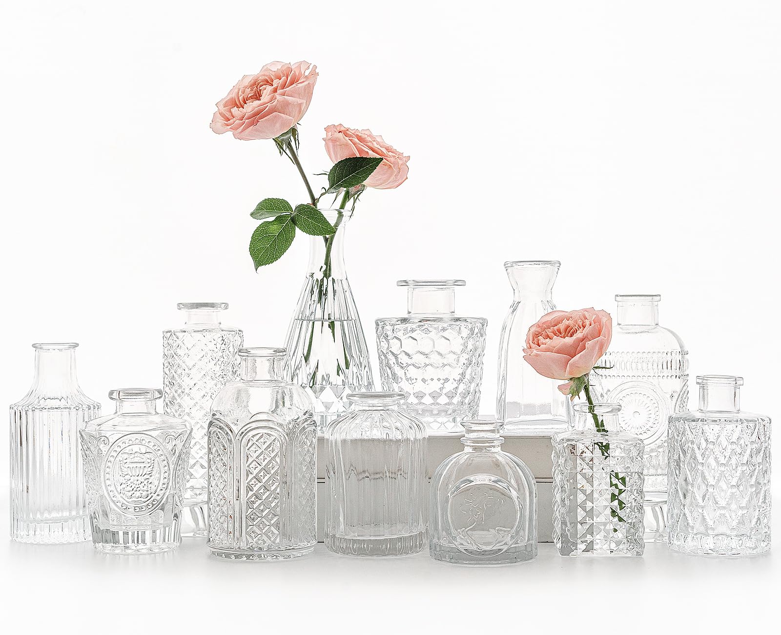 SUPMIND 12pcs Glass Bud Vase Set, Small Clear Flower Vases for Centerpieces in Bulk, Mini Vintage Vase for Wedding, Home,Table D