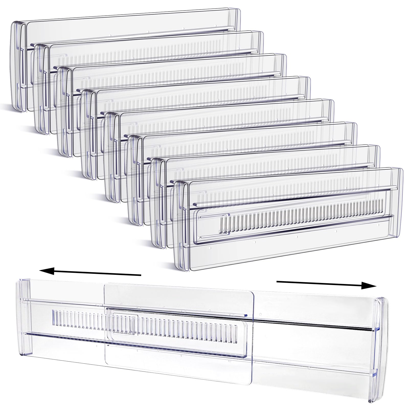 Drawer Dividers, 8 Pack Adjustable Drawer Organizers 3.2'' High Expandable from 11.3-20'' Clear Expandable Dresser Organizer for