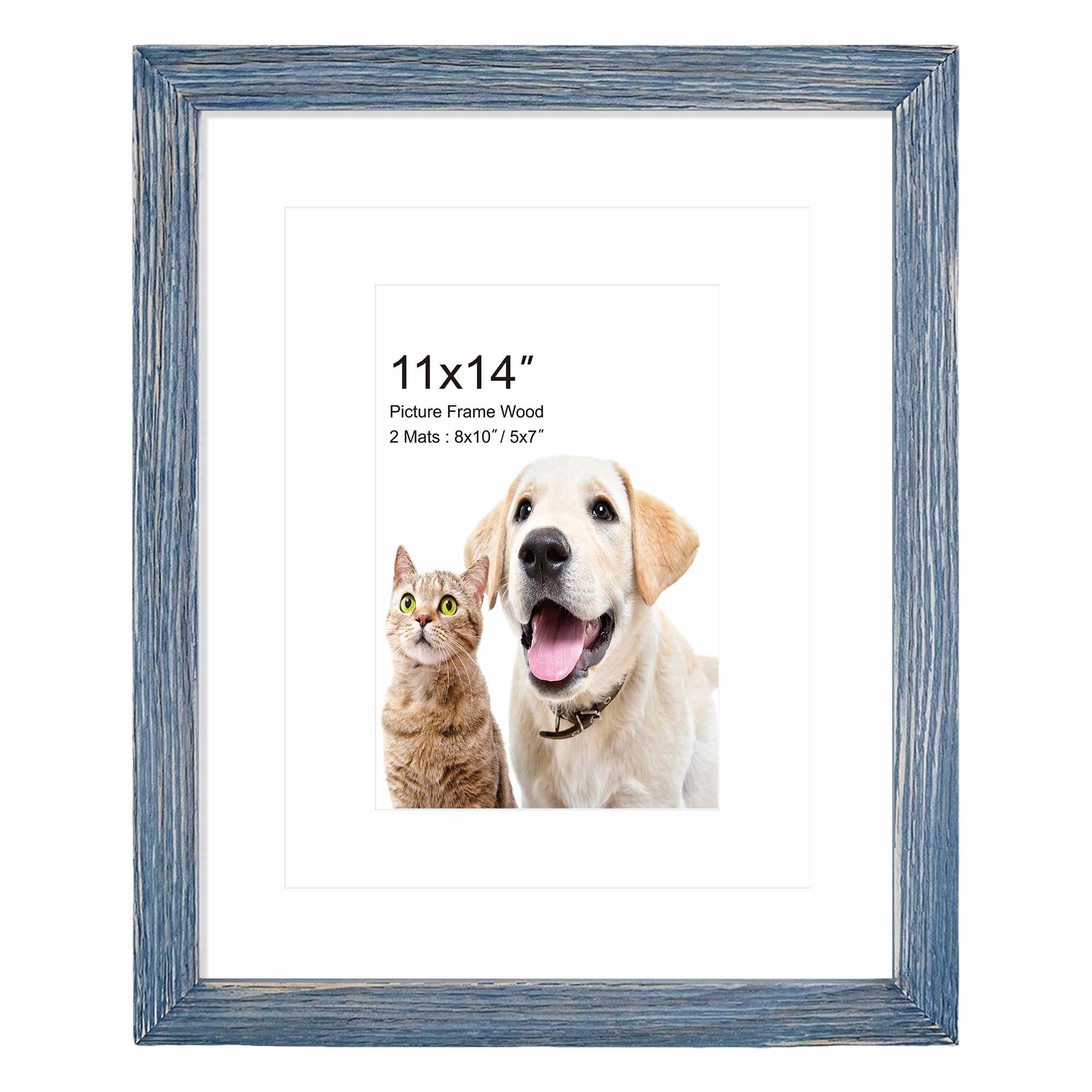 11x14 Hanging Picture Frames,Solid Wood,Display Pictures 5x7,8x10 with Mat or 11x14 Without Mat,Stable Sturdy Picture Frame Set 