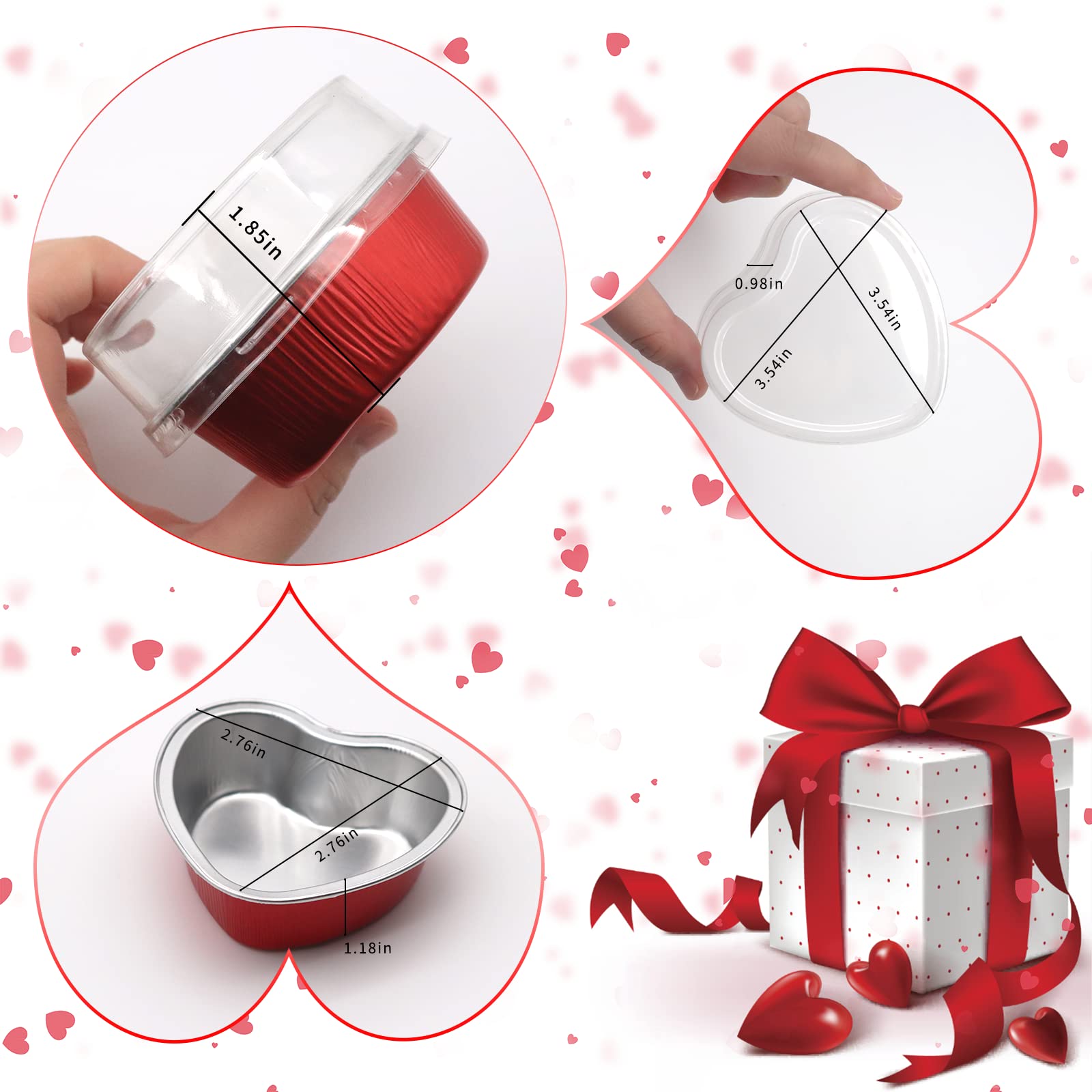 Ikkab 40 Sets Heart Shaped Cake Pans,Mini Cake Pans With Lids 100 Ml/ 3.5 Ounces Heart Cake Pan Mini Aluminum Pans With Lids,For