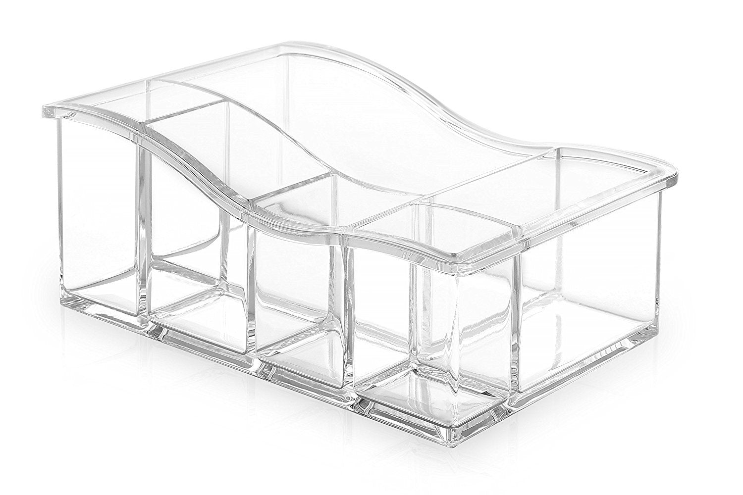 BINO B Squared 6 Compartment Jewelry and Makeup Organizer, Clear and Transparent Cosmetic Beauty Vanity Holder Storage, Clear