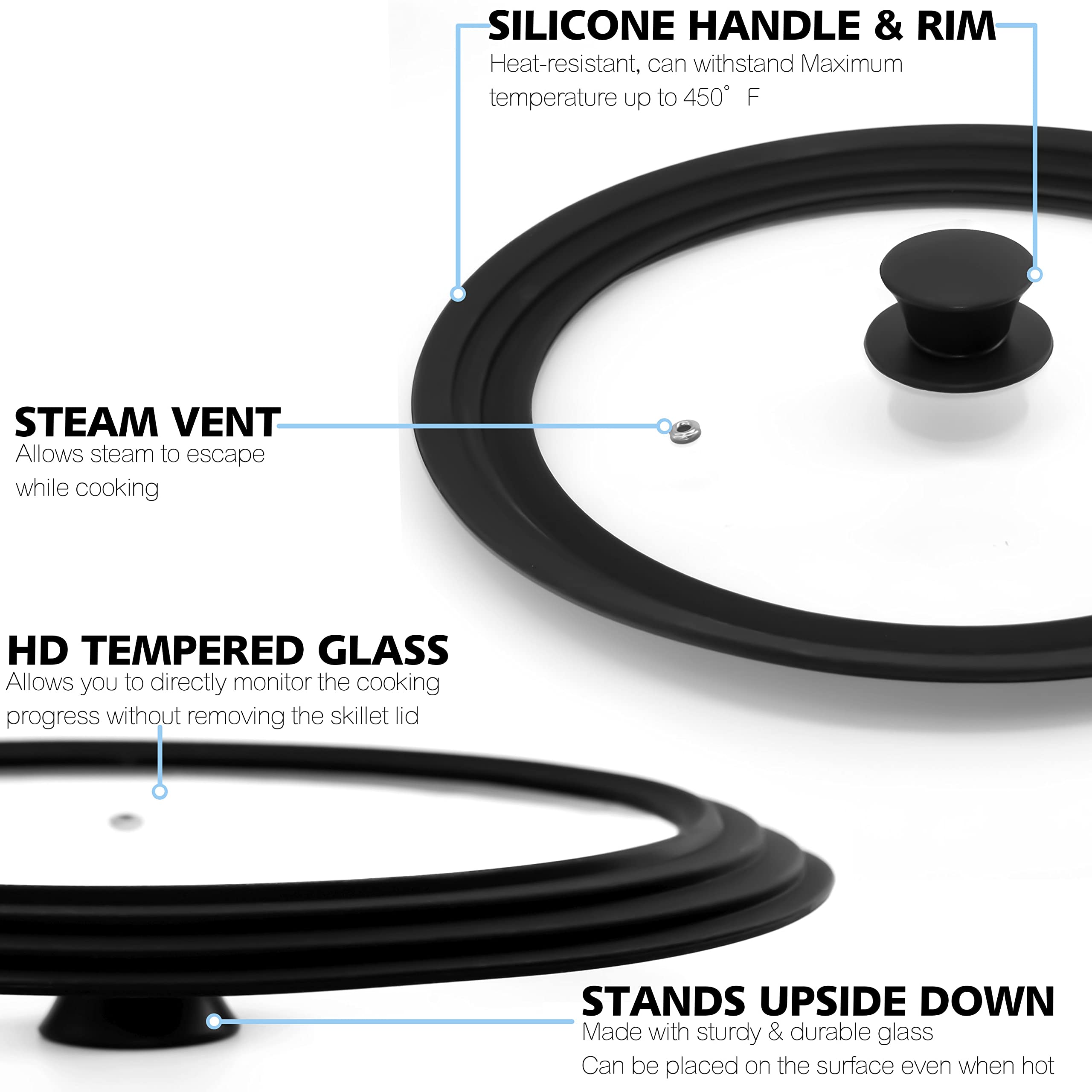 Anaeat Silicone Universal Lid For Pots, Pans And Skillets - Tempered Glass Covered With Heat Resistant Silicone Rim Fits All 6 T