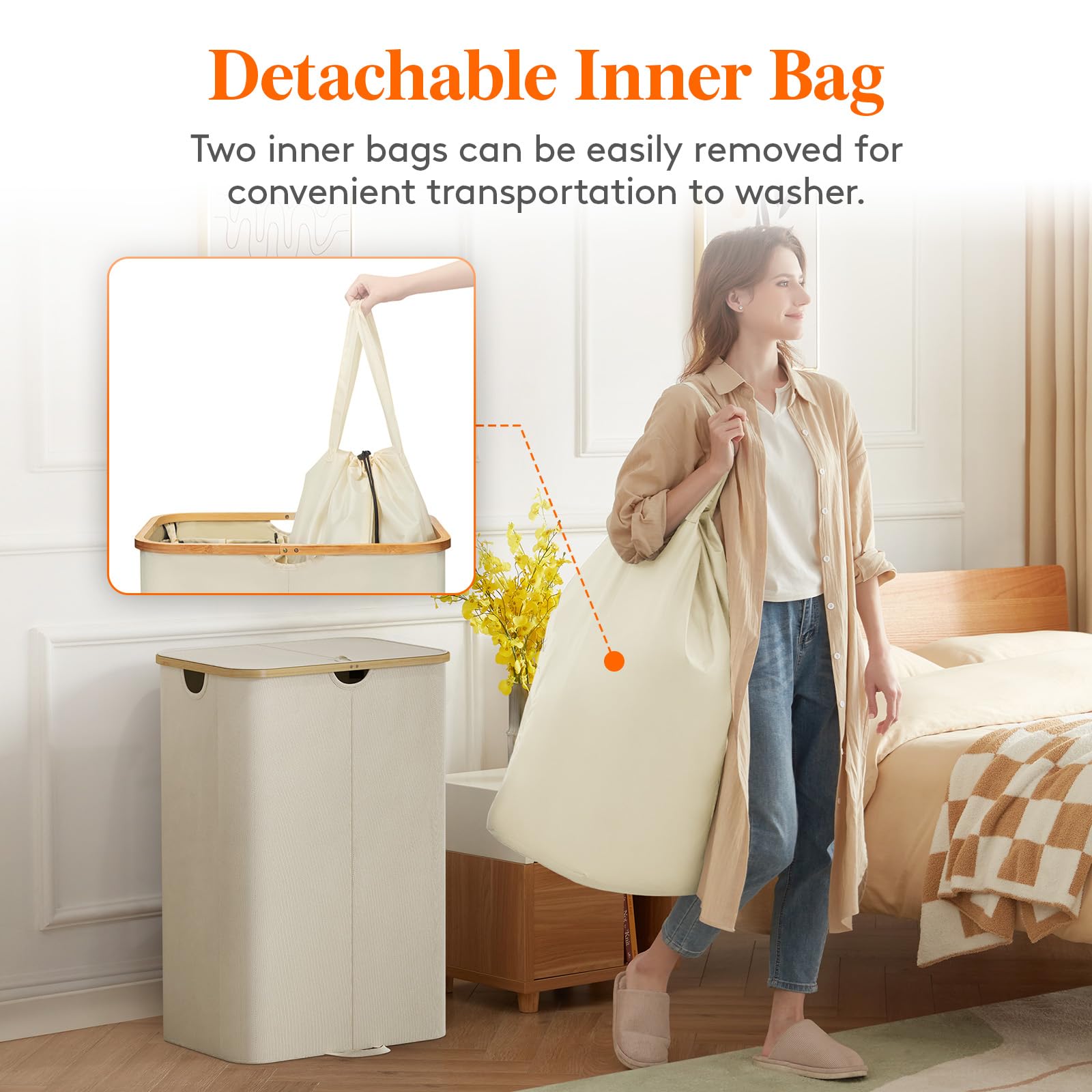 Lifewit 170L Double Laundry Hamper With Lid, Large Dual Laundry Basket Removable Bags, 2 Sections Aesthetic Clothes Hampers For