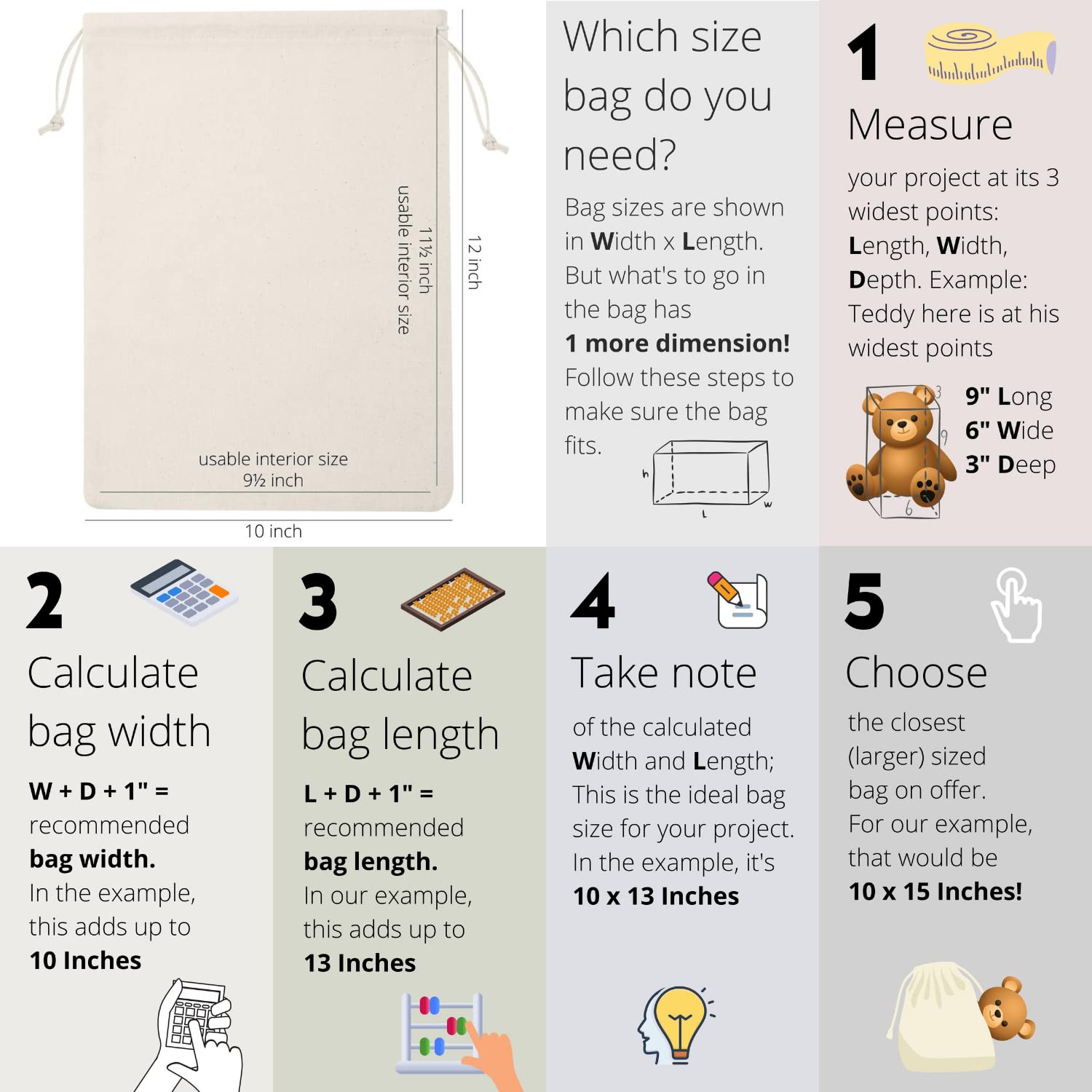 100 Percent Cotton Muslin Drawstring Bags 12-Pack For Storage Pantry Gifts - Unbleached (10 X 12 Inch - 12 Pack, Beige)