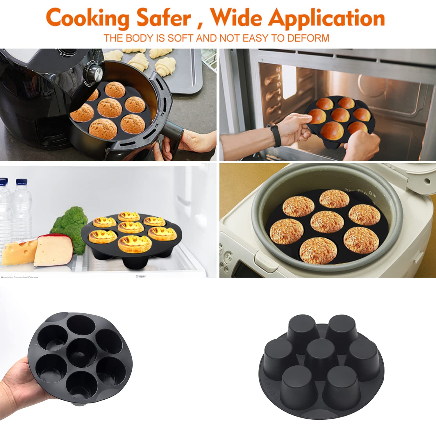 Silicone Muffin Cake Cups For Baking Muffin & Mini Cakes, 7 Cups Non-Stick Egg Muffin Pan Cupcake Tin Tray Home Diy Round Desser