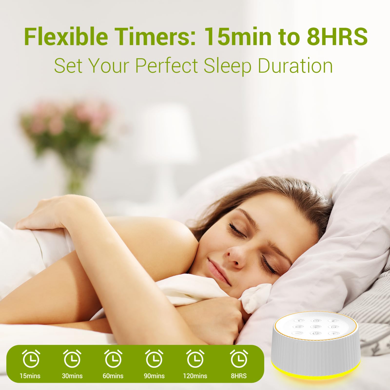 BGOVERSS White Noise Sound Machine  Baby Sound Machine Kids with 30 Soothing Sounds and 7 Colors Warm Night Light for Sleeping  5 Timers Portable Plug in Sound Machine for Baby  Adults White Color
