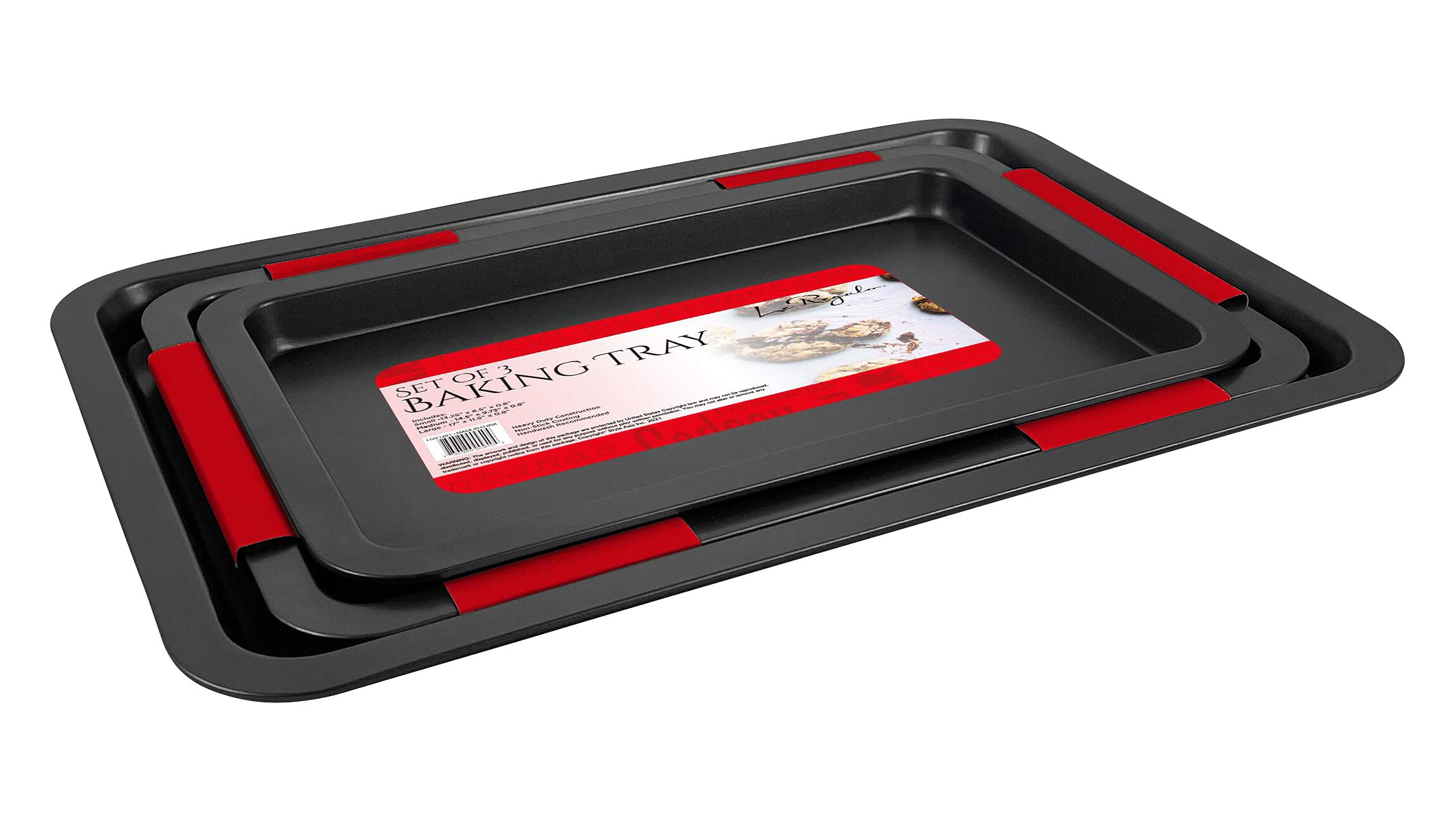 Le Regalo Set Of 3 Heavy Duty Construction Premium Quality Non Stick Baking Trays, 3, Silver