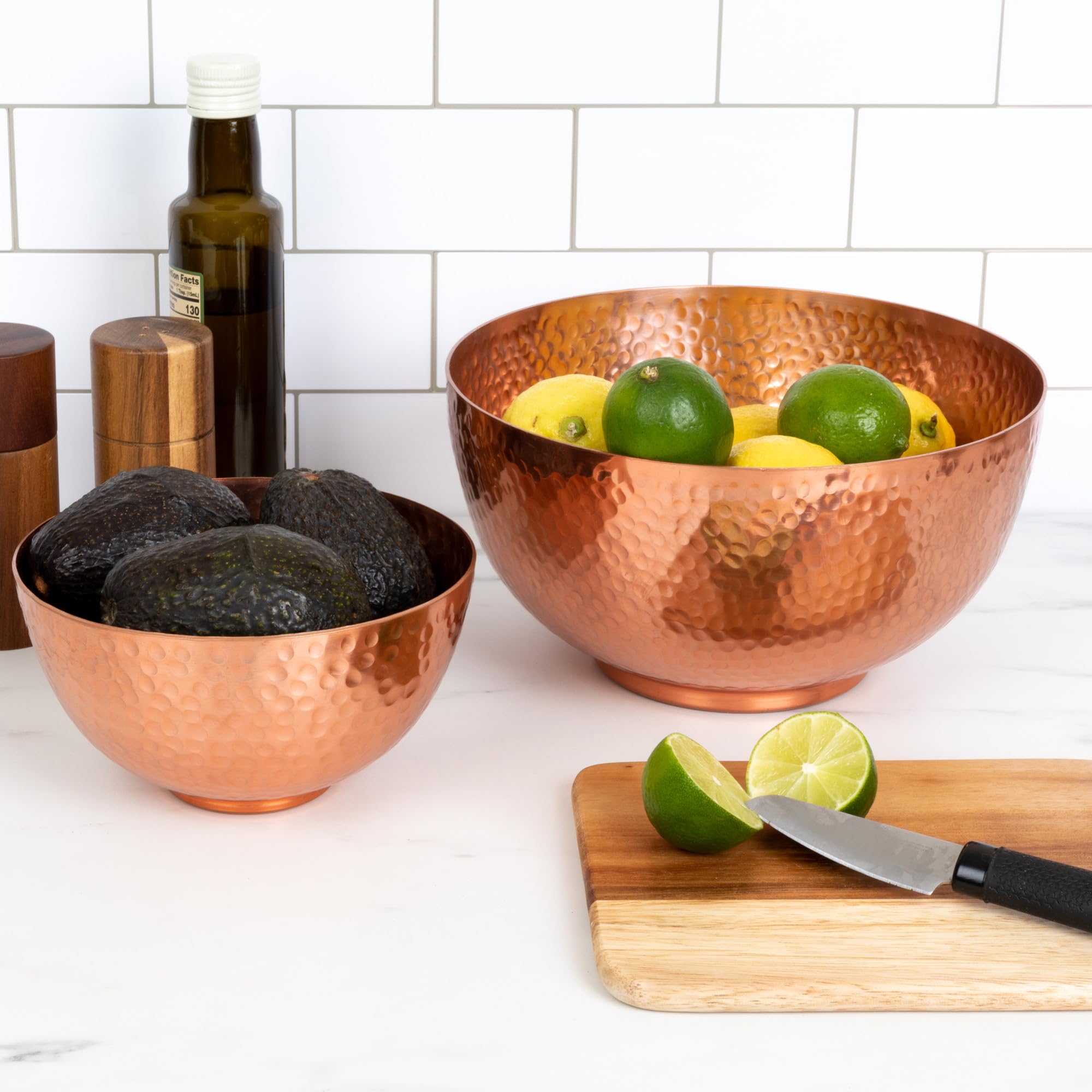 Bloomingville Round Hammered Metal, Set Of 2 Sizes, Copper Finish Bowl