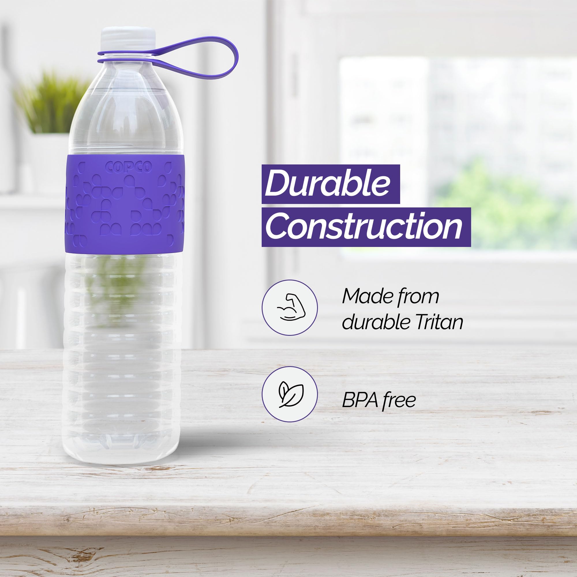 Copco Hydra Reusable Tritan Water Bottle With Spill Resistant Lid And Non-Slip Sleeve, 20-Ounce, Purple
