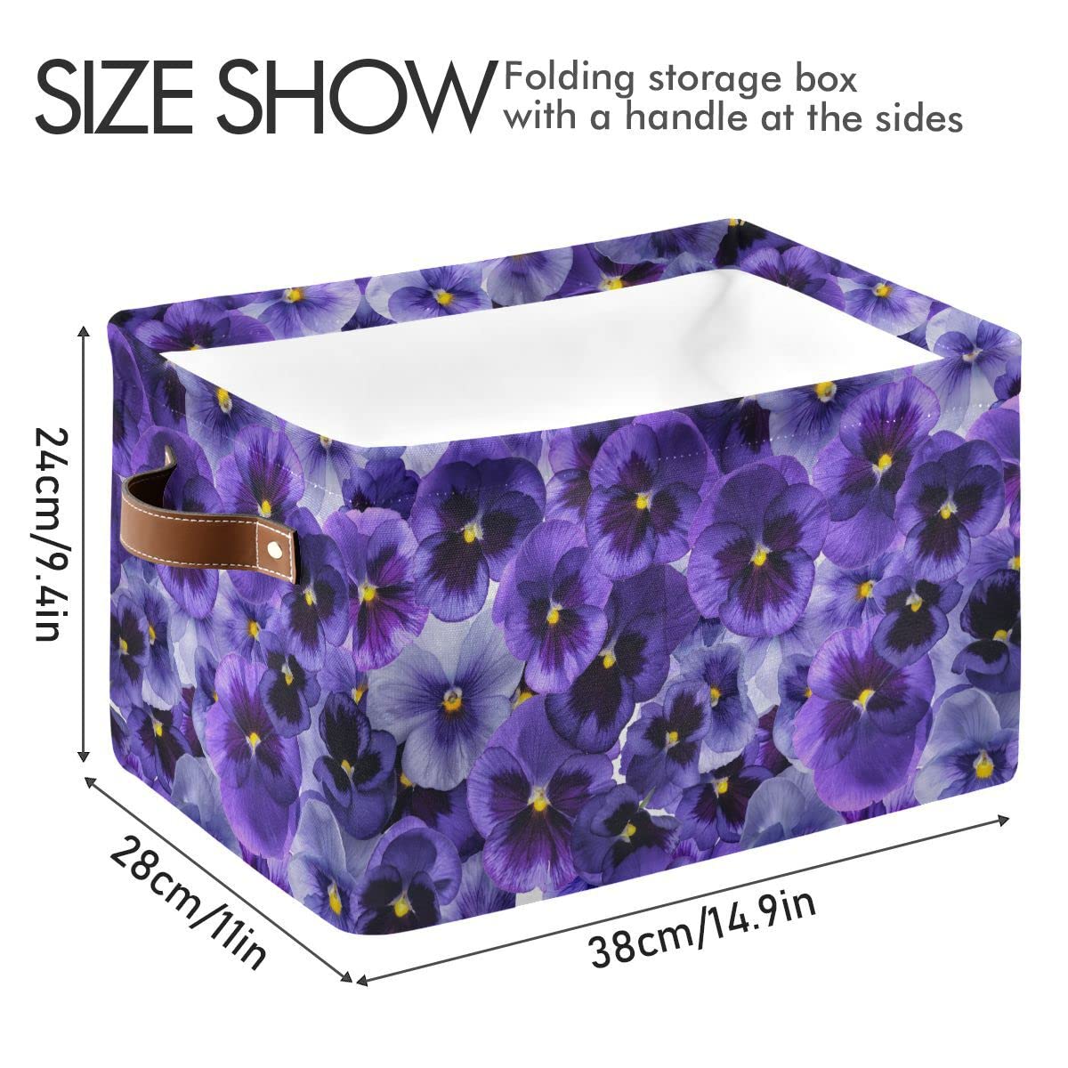 Xigua Purple Violet Flowers Storage Basket Collapsible Toy Storage Bins Waterproof Canvas Storage Basket With Leather Handles Fo