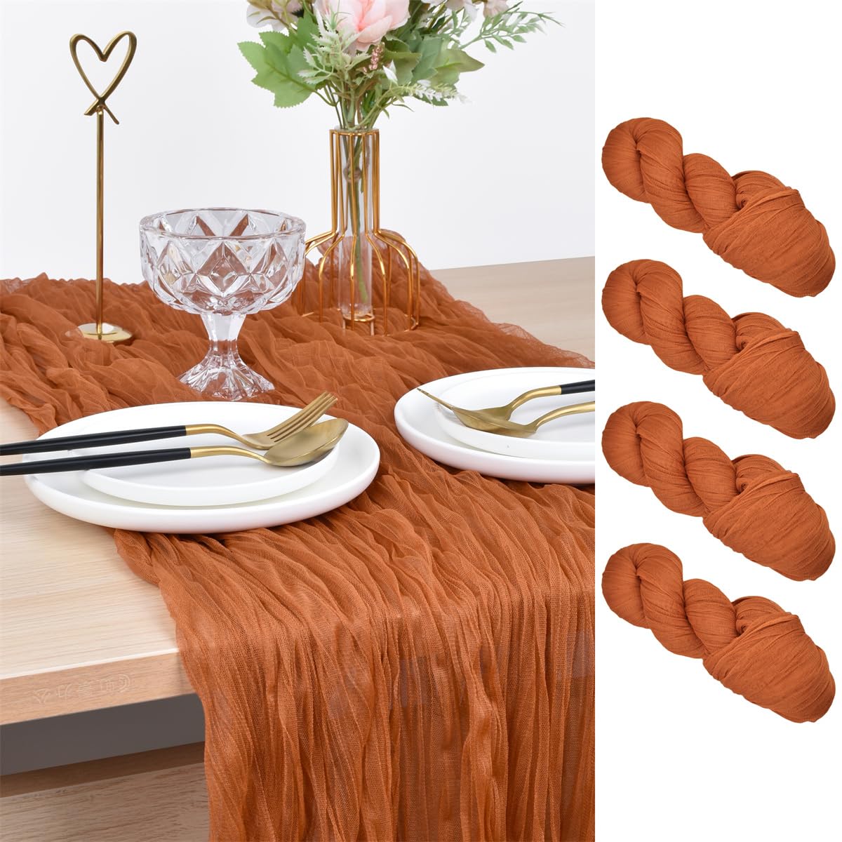 Joanlody Terracotta Cheesecloth Table Runner 10Ft Rustic Gauze Cheese Cloth Table Runner Boho Fall Thanksgiving Table Runner For