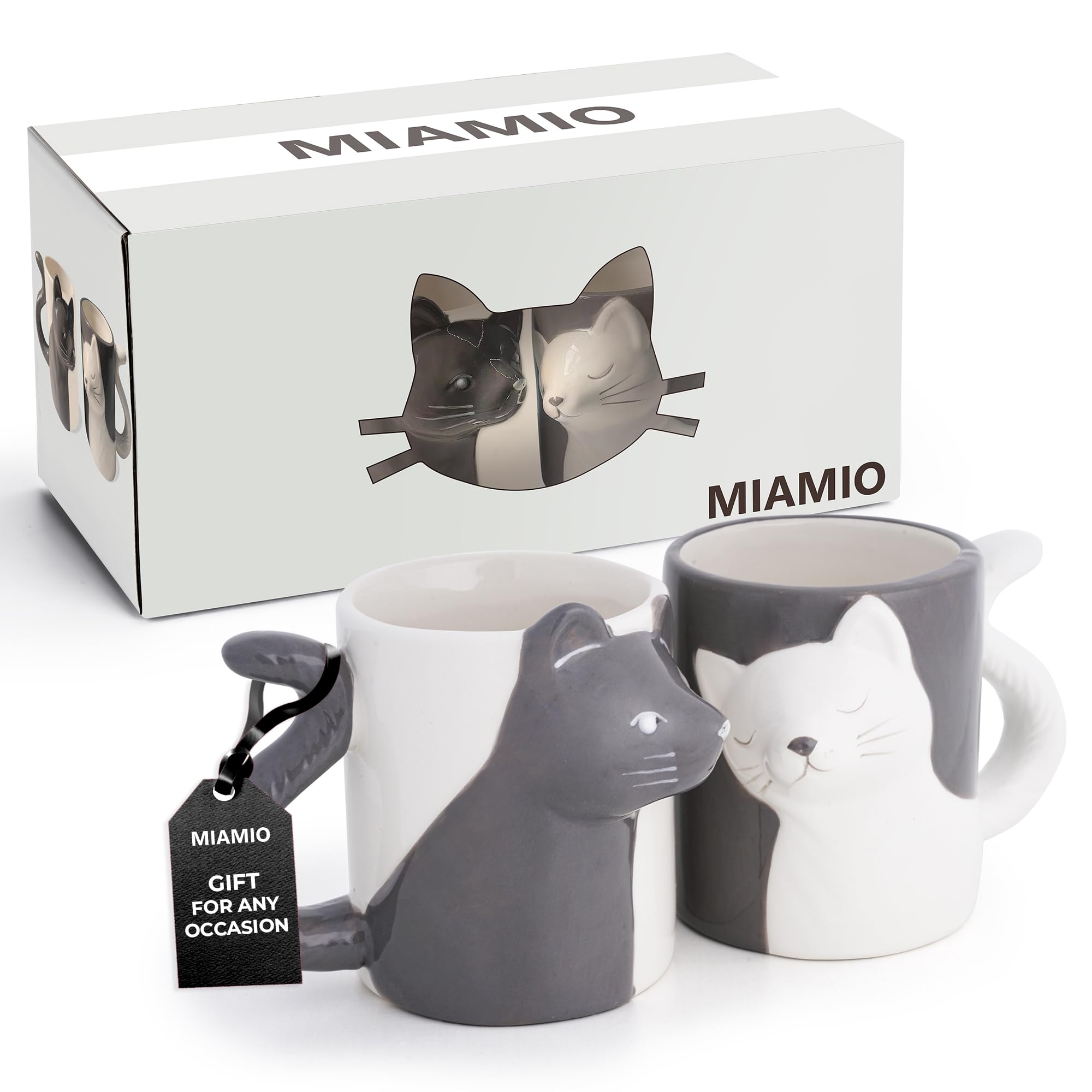 MIAMIO - Kissing cat Mugs Setcoffee cups  cat Lover gifts for MenWomen