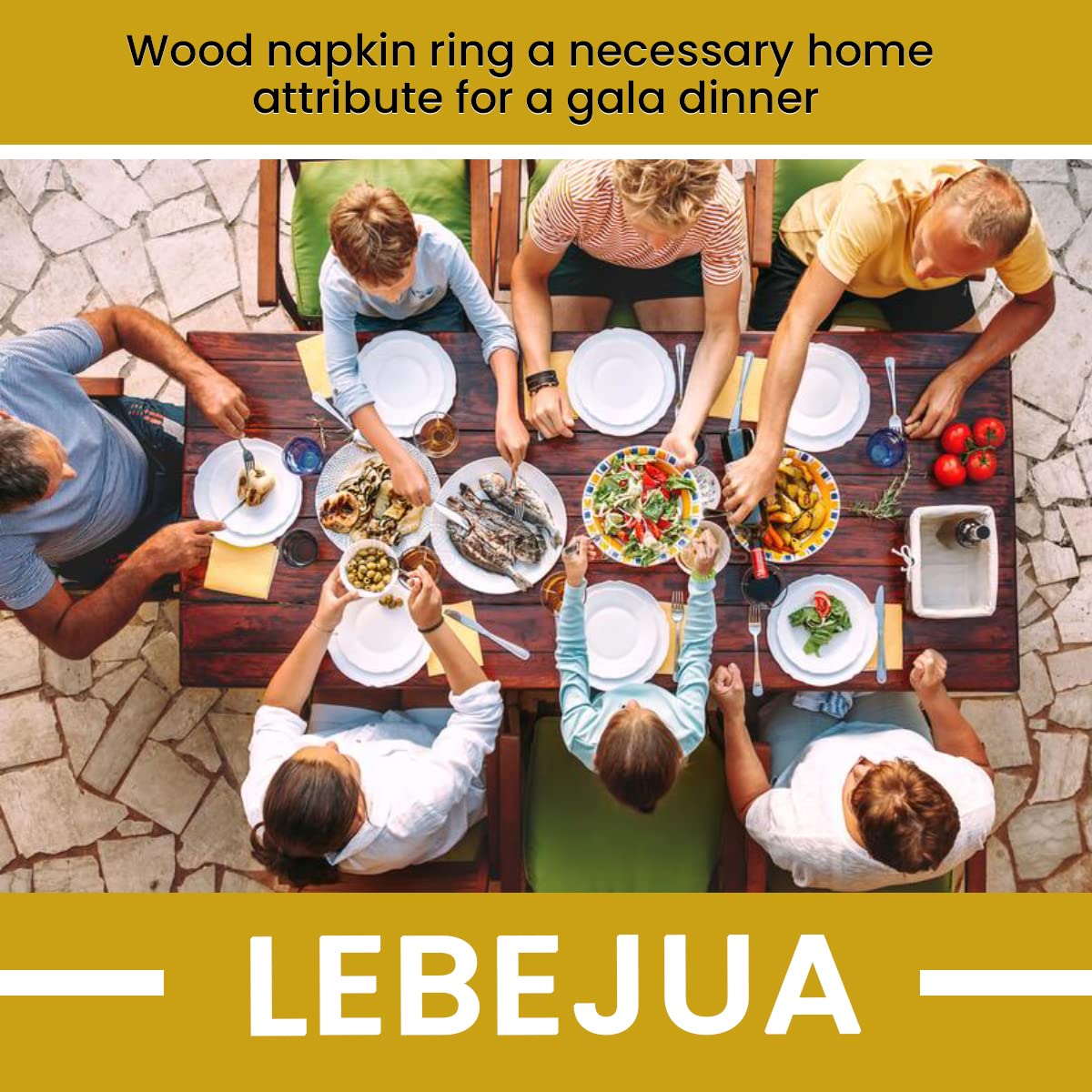 LEBEJUA Handmade Napkin Ring with Wood Beads & Jute Twine - Affordable Rustic Wooden Napkin Ring Holder for Table Decoration  Boho Style Farmhouse Napkin Rings  Napkin Rings Set of 6