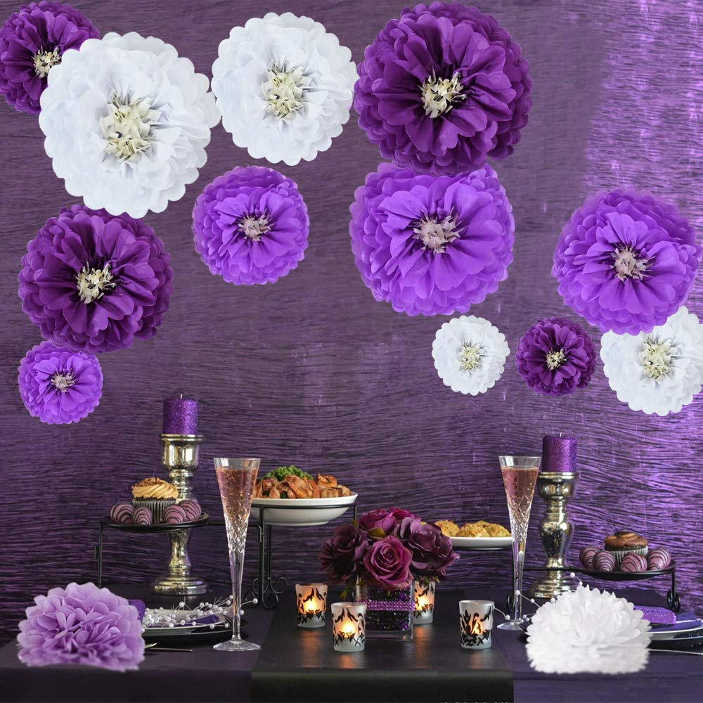 Beishida Lavender Purple White Hanging Tissue Paper Flowers Paper Chrysanth Flowers Diy Crafting For Halloween Wedding Birthday