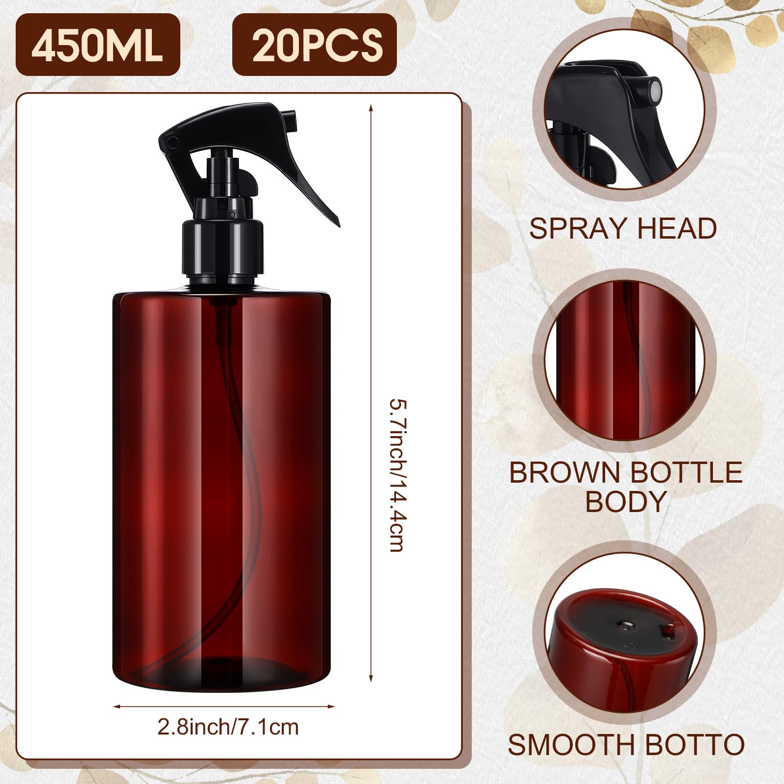 Hsei 20 Pcs 16 Oz Amber Spray Bottles Empty Refillable Plastic Bottles With Trigger Sprayers Spray Water Container For Water Ess