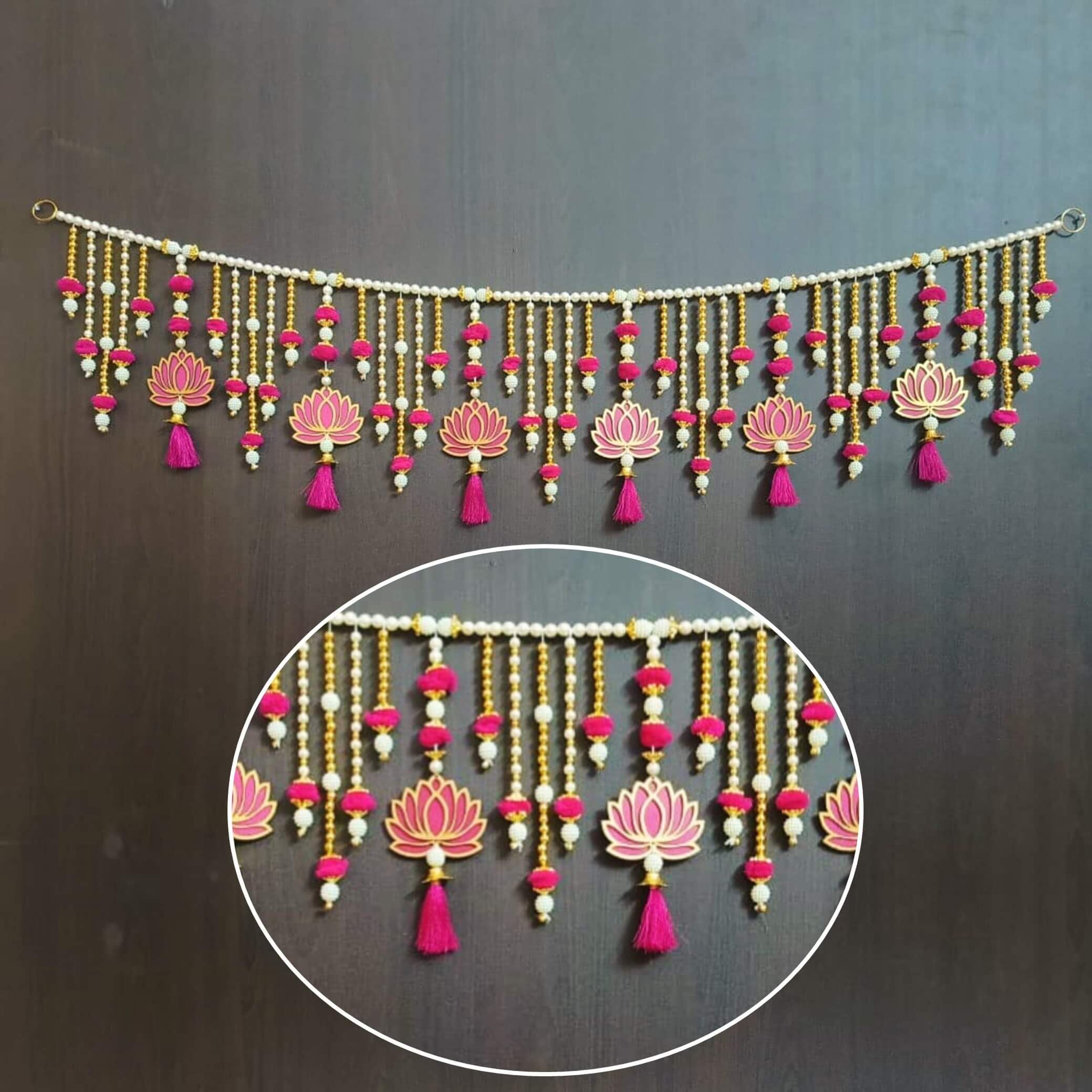 Creyentes Toran For Door, Pink Lotus Style Toran, Bandanwar, Wall Hanging For Main Entrance, Door, Pooja Room, Wedding Decoratio