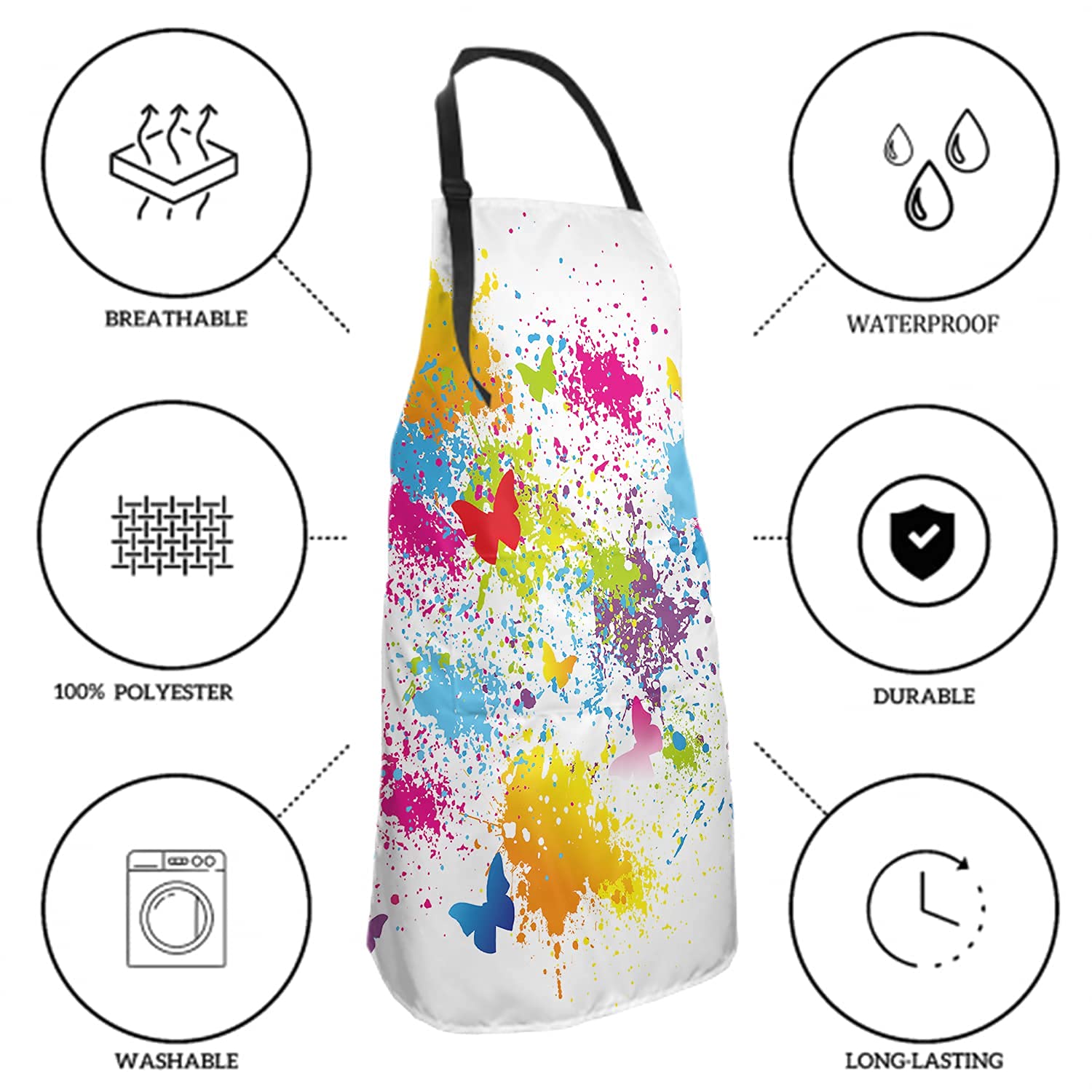 Sweetshow Artist Apron With 2 Pockets And Adjustable Neck Waterproof Colorful Butterfly Painting Aprons Art Smock Oil Paint Apro