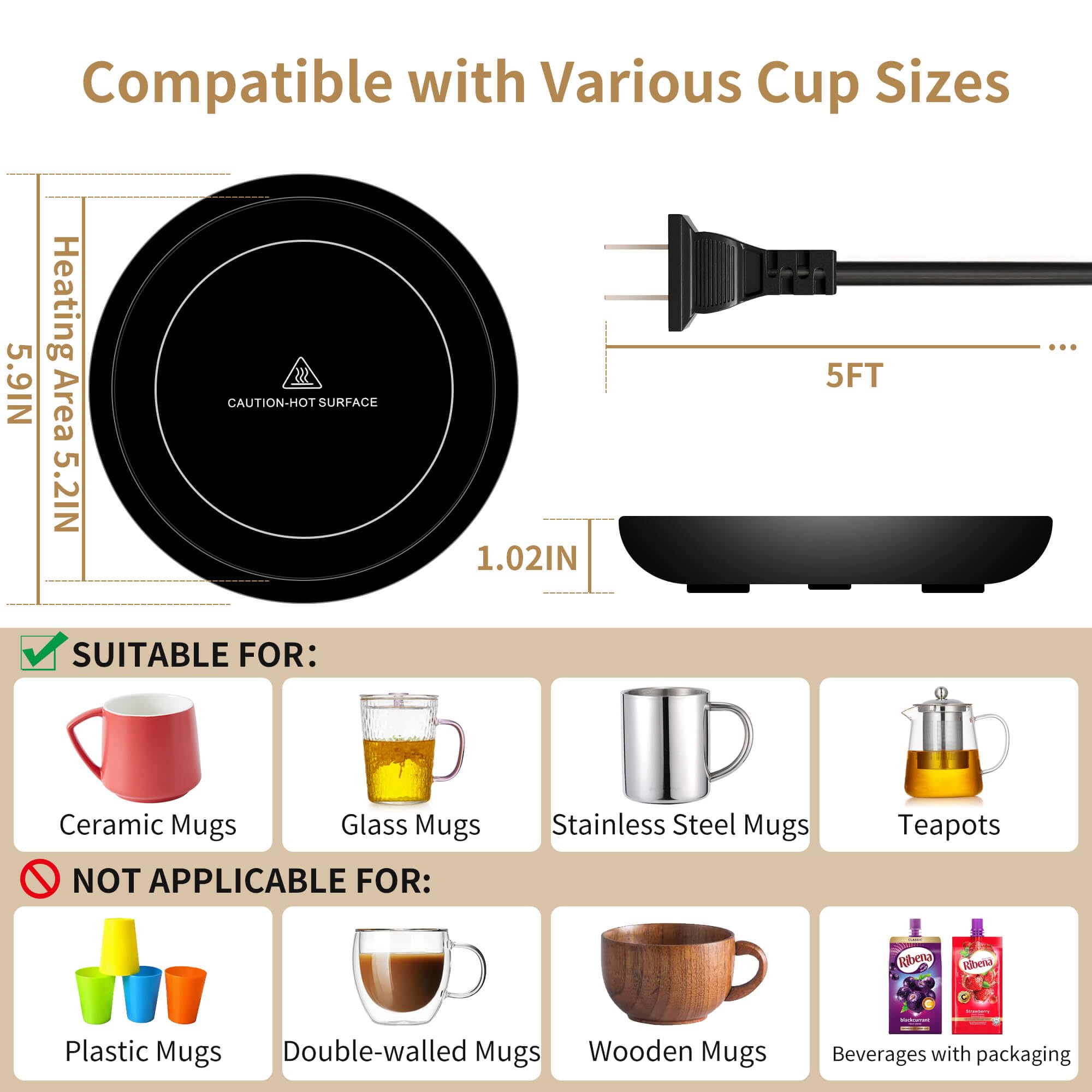 Coffee Mug Warmer For Desk 4H Auto Shut Off, Smart Coffee Cup Warmer With 3 Temperature Setting, Electric Mug Warmer Plate For C