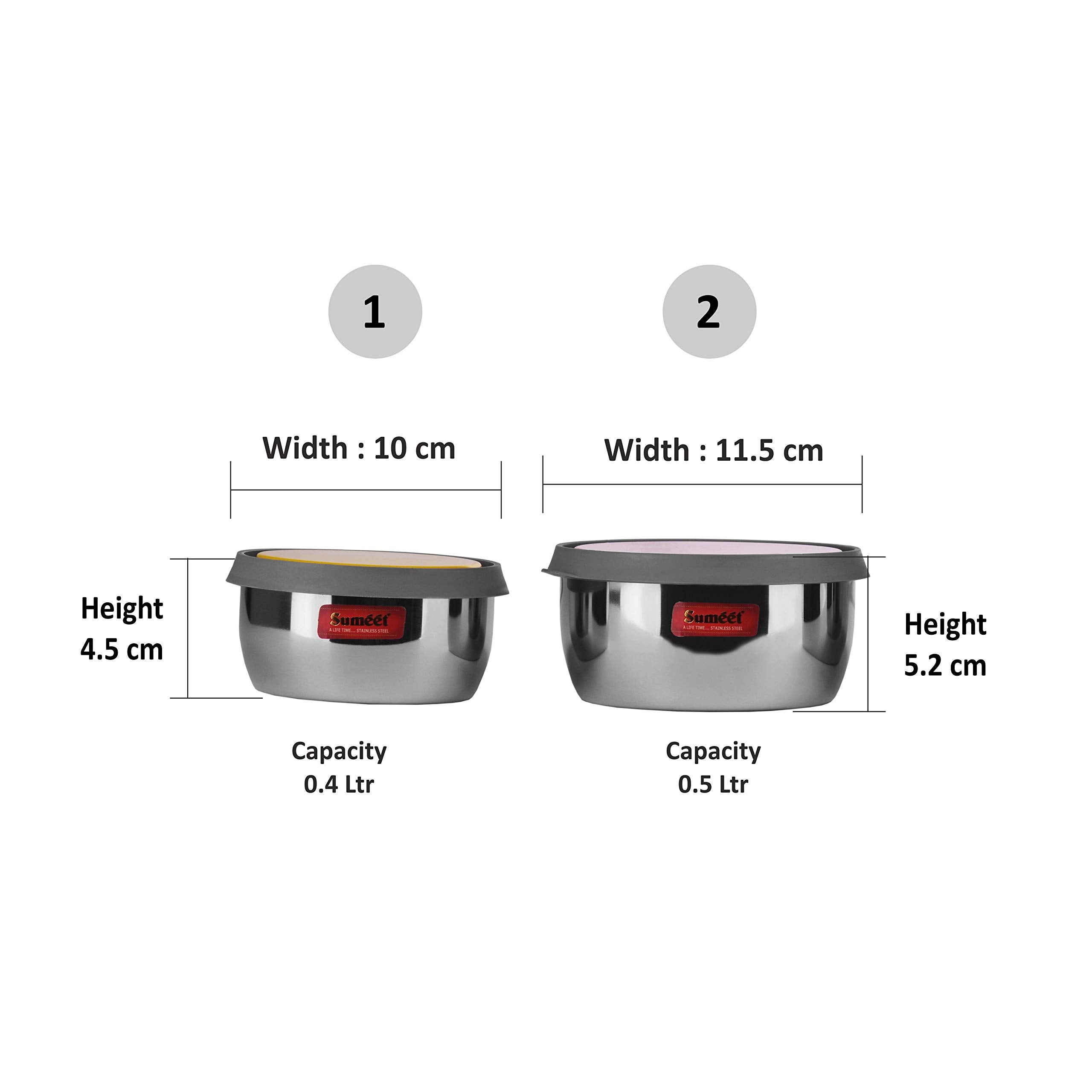 Sumeet Stainless Steel Modena Food Storage Airtight & Leak Proof Containers Set Of 2Pc (400 Ml & 500 Ml)