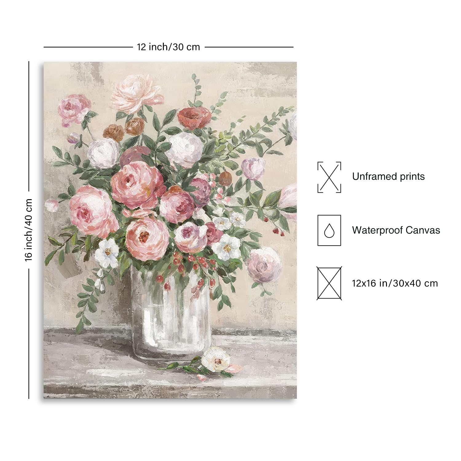 Dazzlewall Vintage Floral Canvas Wall Art Farmhouse Still Life Posters Rustic Pink And White Flower Vase Prints Botanical Oil Pa