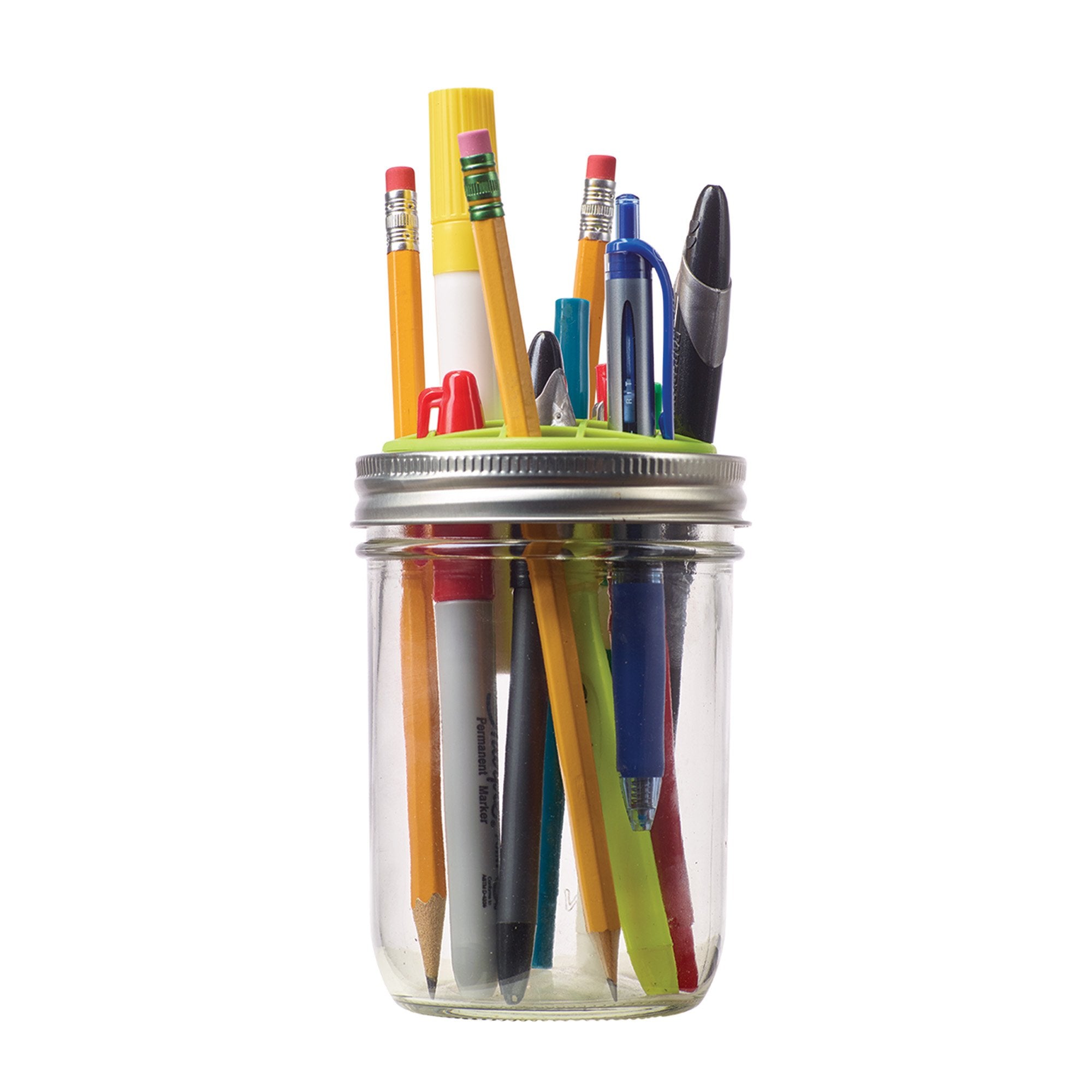 Jarware Flower Frog Grid  Pen and Pencil Organizer for Wide Mouth Mason Jars  Green