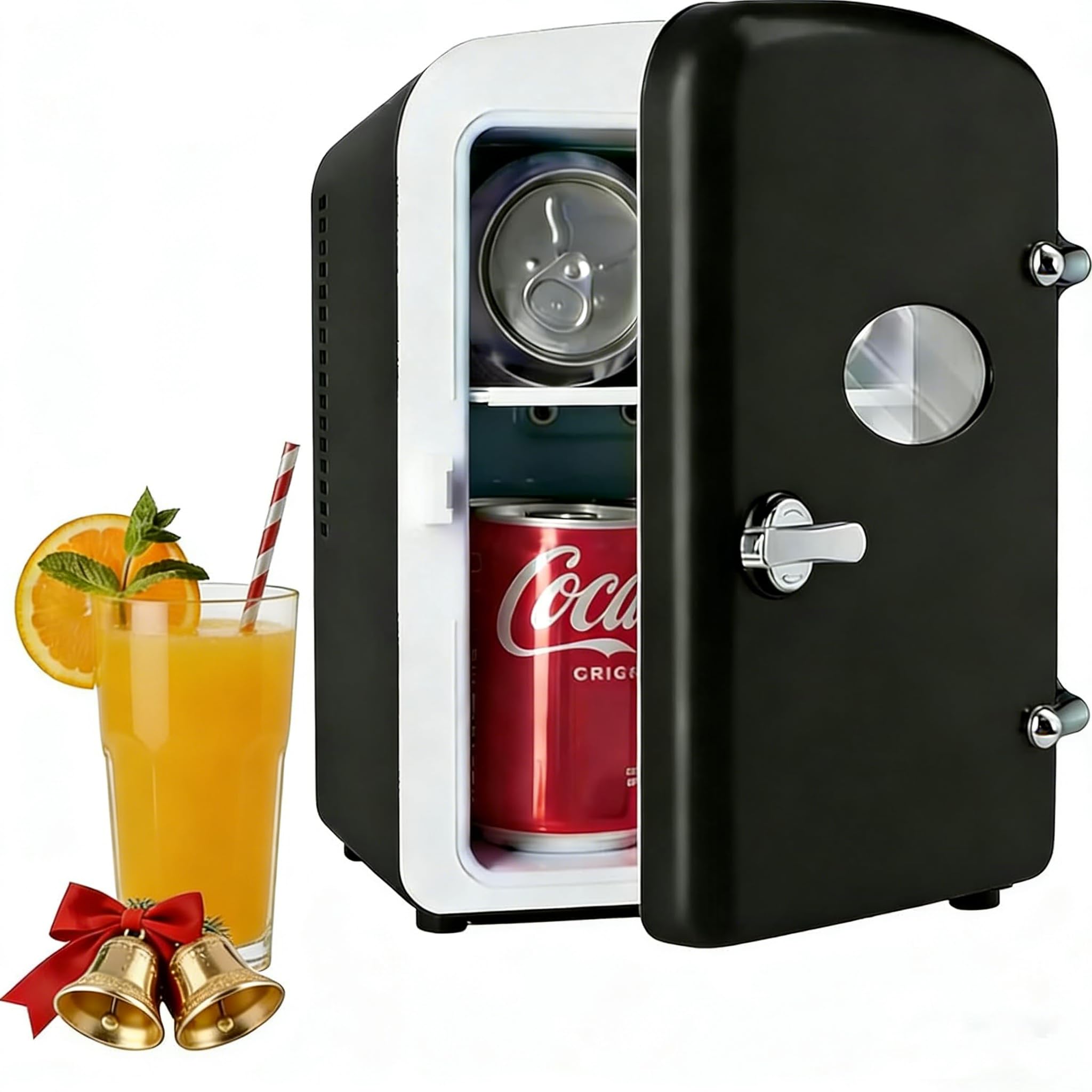 Simple Deluxe 4L 6-Can Portable Mini Refrigerator with Transparent Window, Cooler and Warmer, Freon-Free Compact Fridge for Cosm