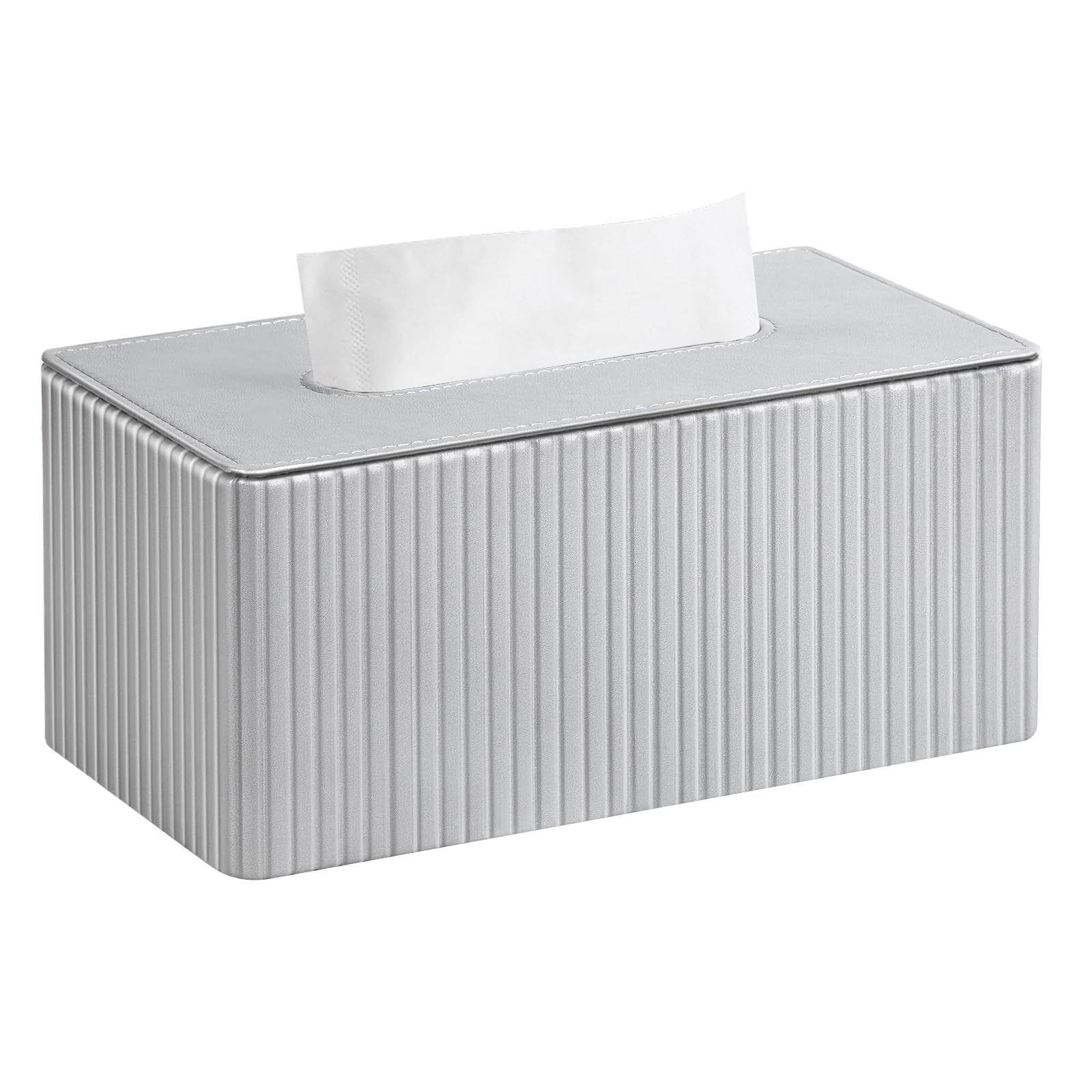 MEIBOOCH PU Leather Tissue Box Cover Rectangle Tissue Box Holder for 120-160 Count Box of Tissues (Silver)