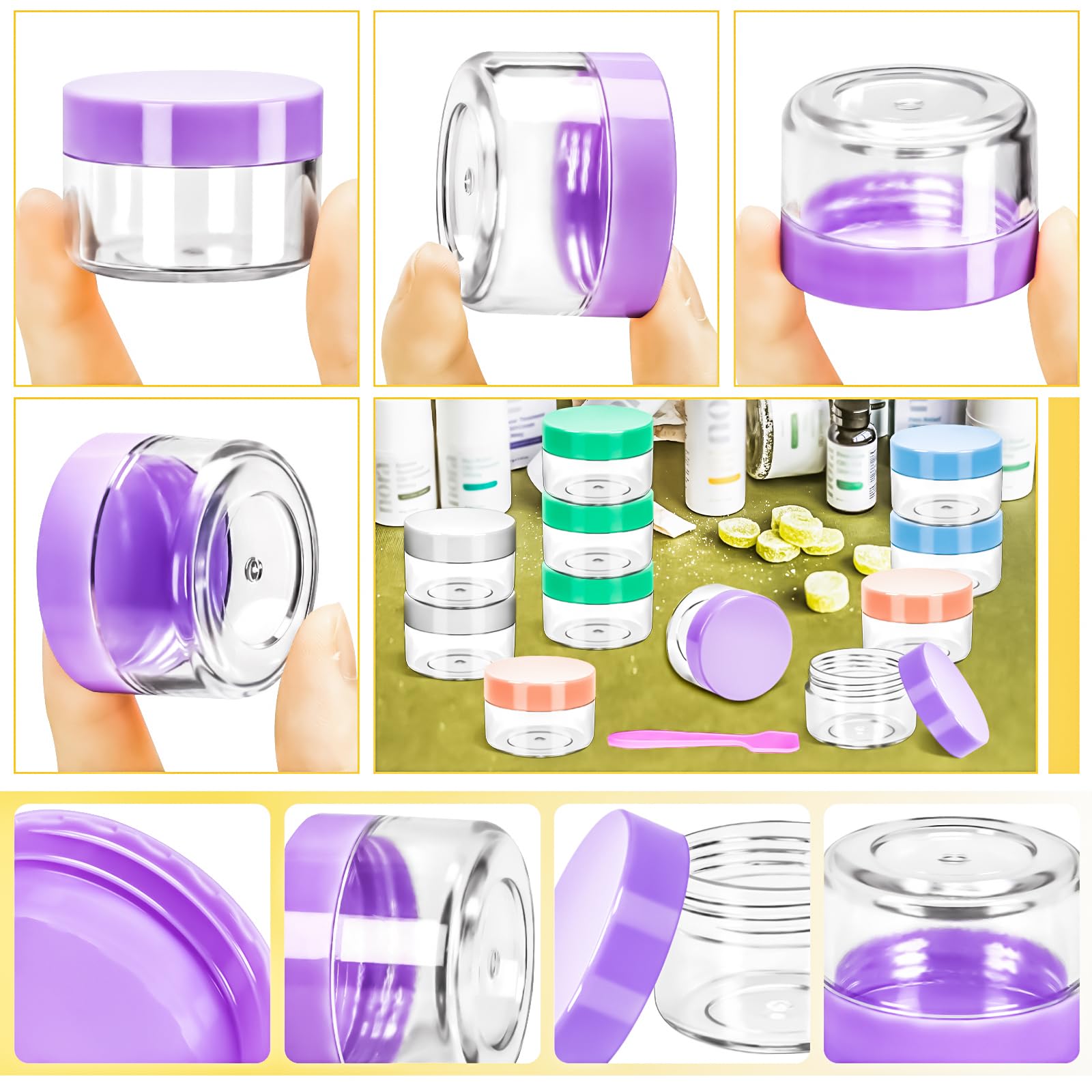 Motbach 40 Pcs 15G Empty Plastic Containers With Colored Lids,Small Makeup Sample Containers,0.5Oz Small Sample Pot Jars Round T