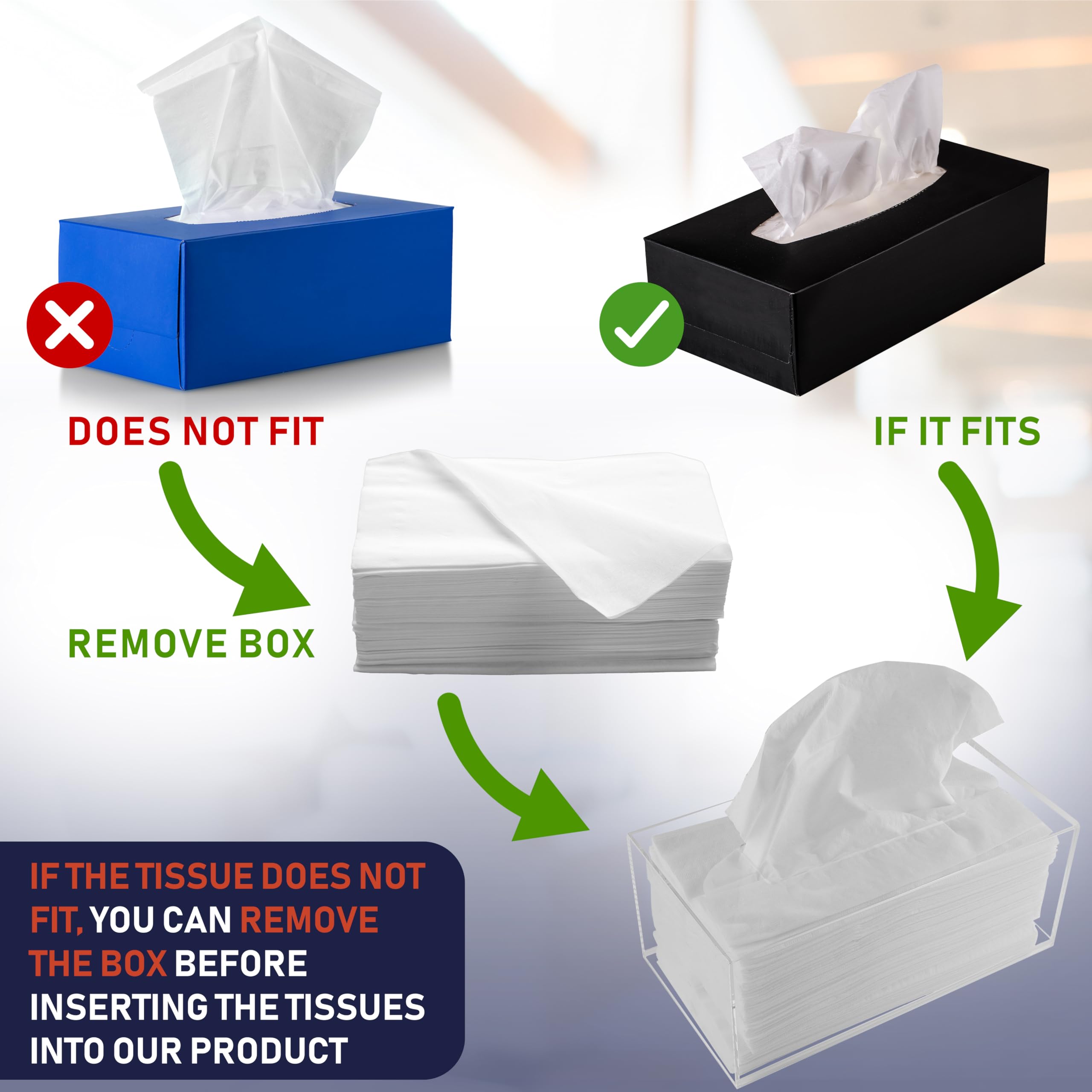 Acrylic Tissue Box Holder  Clear Tissue Box Dispenser for Facial Tissue  Napkins  Dryer Sheets. Perfect Cover for Bathroom  Desks  Countertops  Vanity  Bedroom  Night Stands (Rectangle  Clear)
