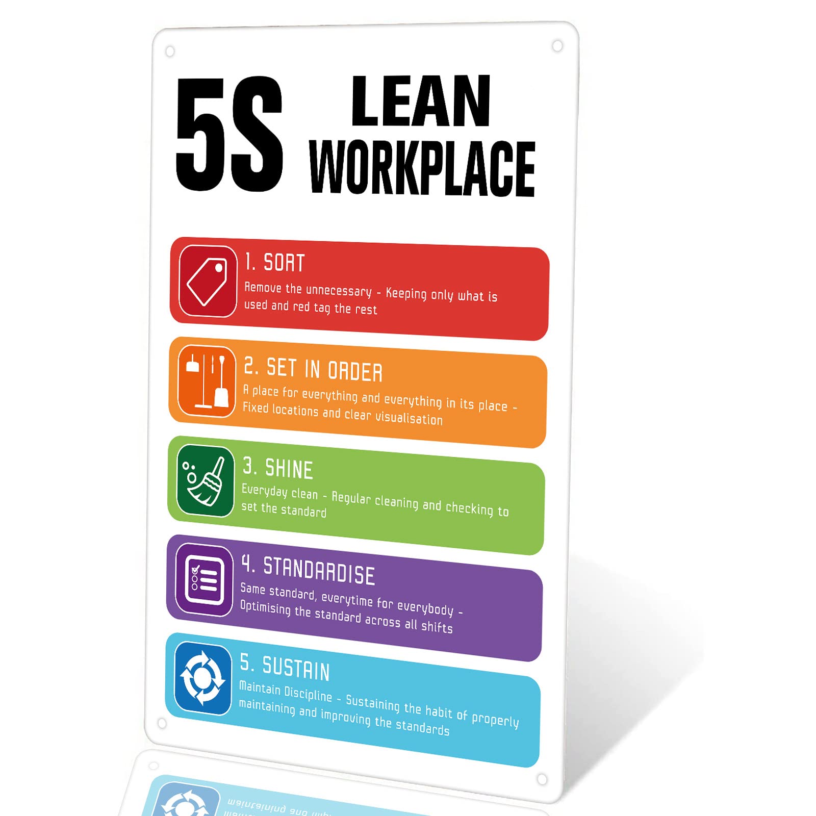 Oksinity 5S Lean Workplace Metal Tin Sign Bar Signs For Farmhouse, Home, Office, Classroom, Restaurant (White, 16x12 Inch)