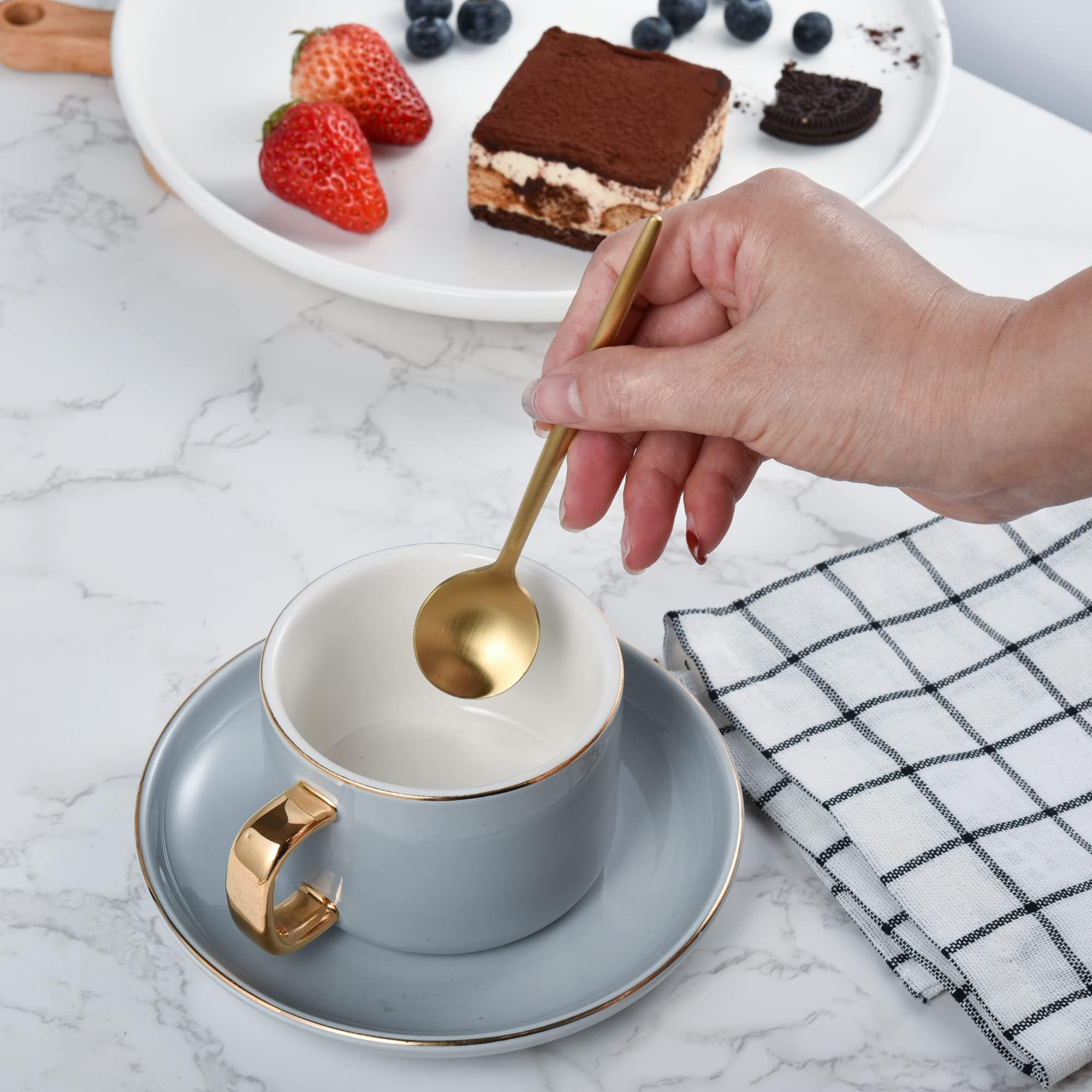 Imeea Espresso Spoons Gold Demitasse Spoons Stainless Steel Coffee Spoons Mini Teaspoons 5.1-Inch, Set Of 6