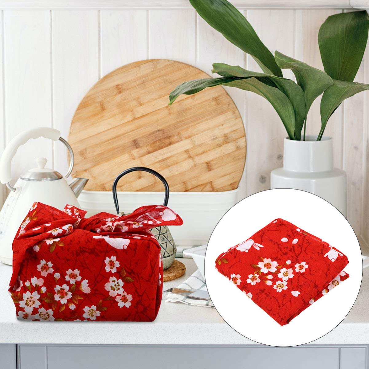 Valiclud Bento Wrapping Cloth Cherry Flower Rabbit Printed Handkerchief Japanese Style Bento Lunch Bandana Cover Bag Decorative