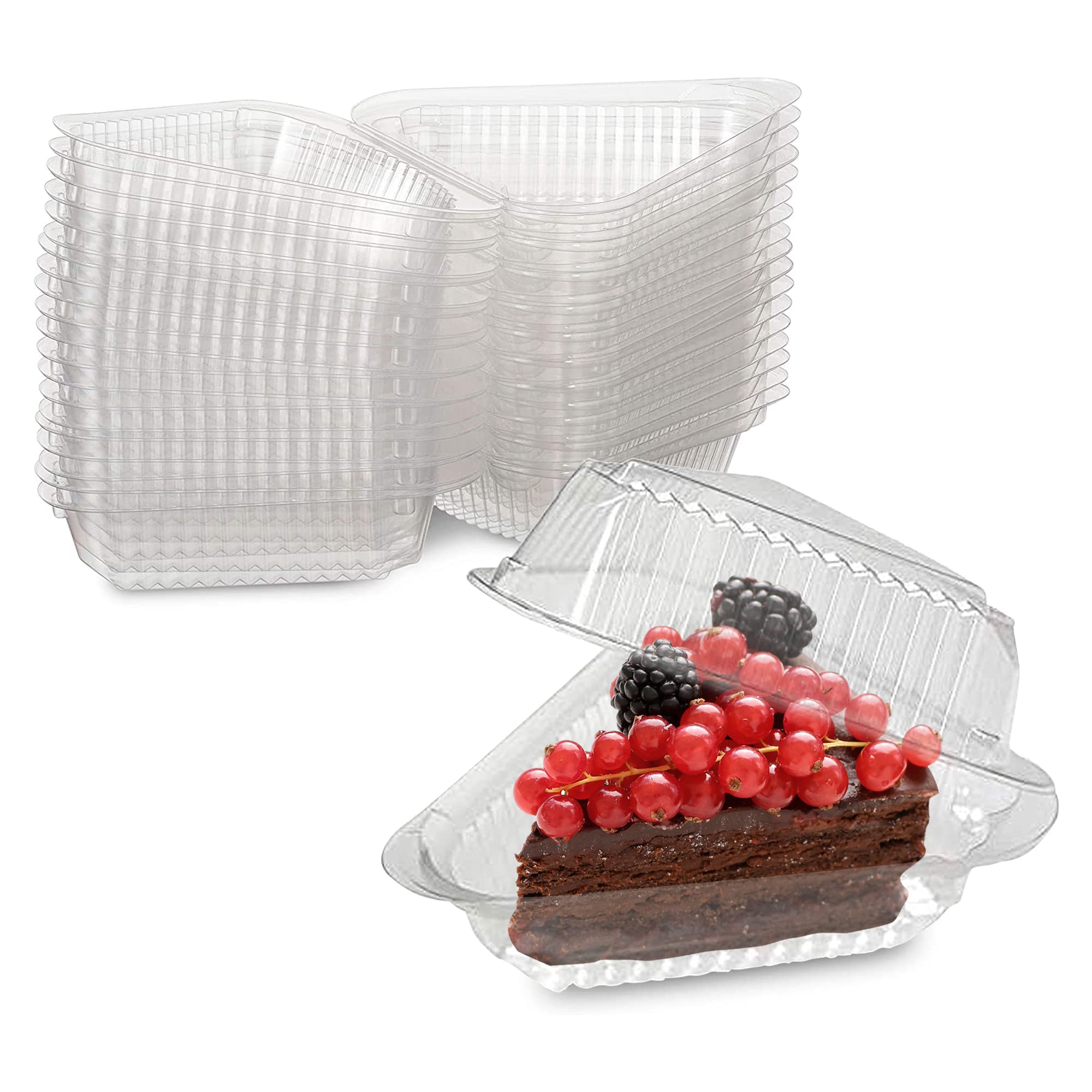 Mt Products Cake Slice Container - Clear Hinged Medium Deep Cheesecake Pie Slice Containers (Pack Of 20) - Made In The Usa