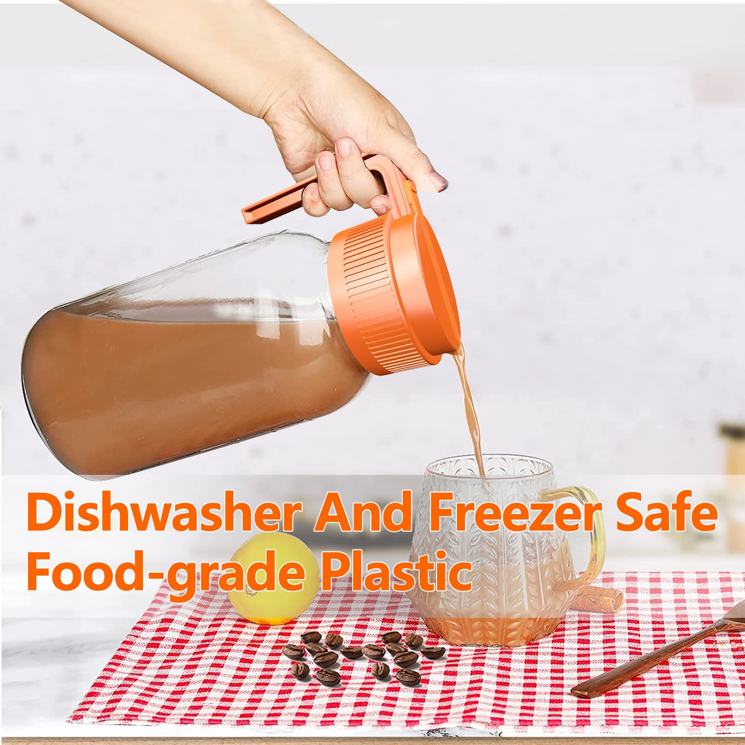 Wide Mouth Mason Jar Lids With Handle, Mason Jar Pour Spout Lid, Easy Pouring Spout Cover, Leak-Proof Seal, One Hand Control, Tu