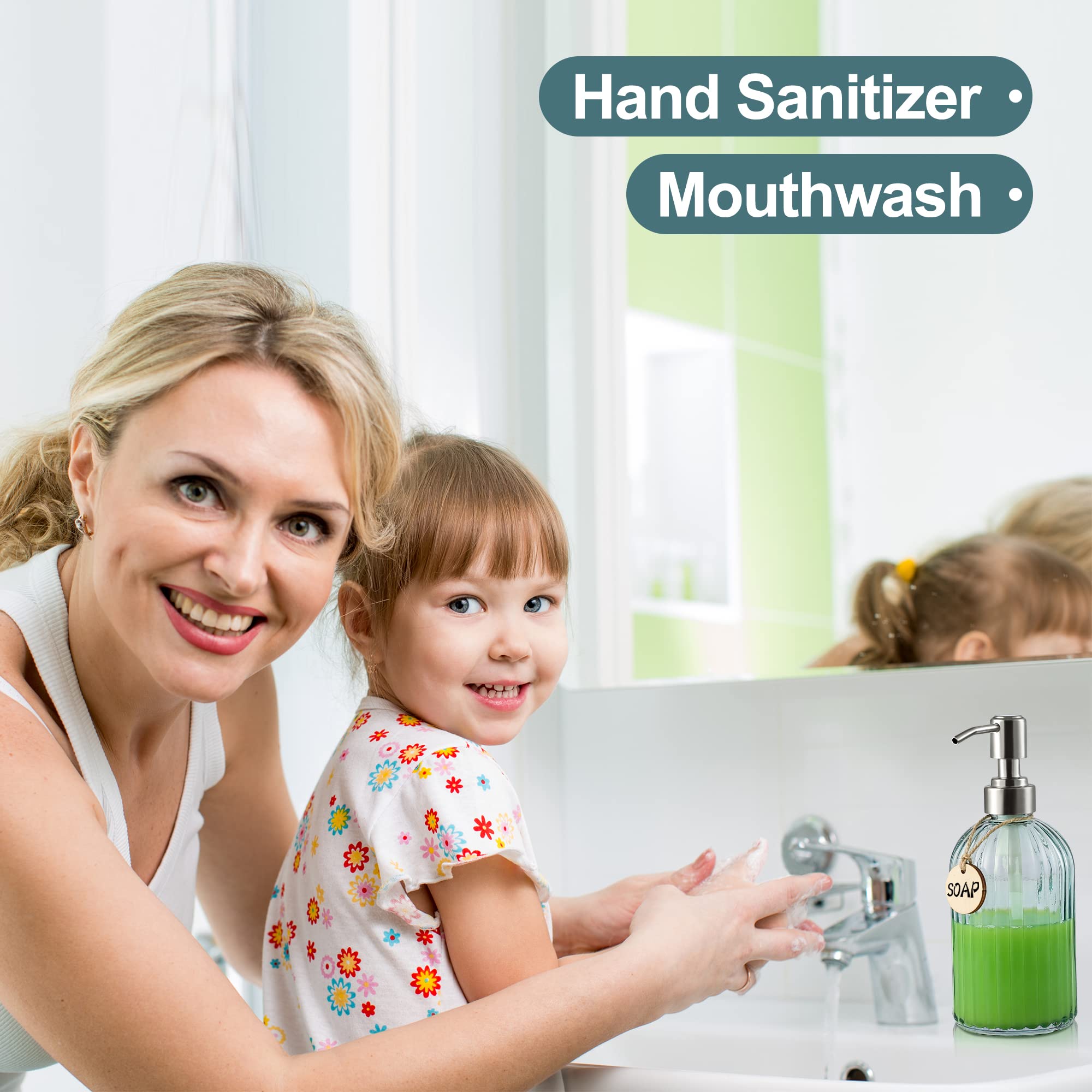 Moclif 16Oz Fashion Stripe Clear Glass Refillable Soap Dispenser With 304 Stainless Steel Pump Premium Soap Dispenser, For Kitch